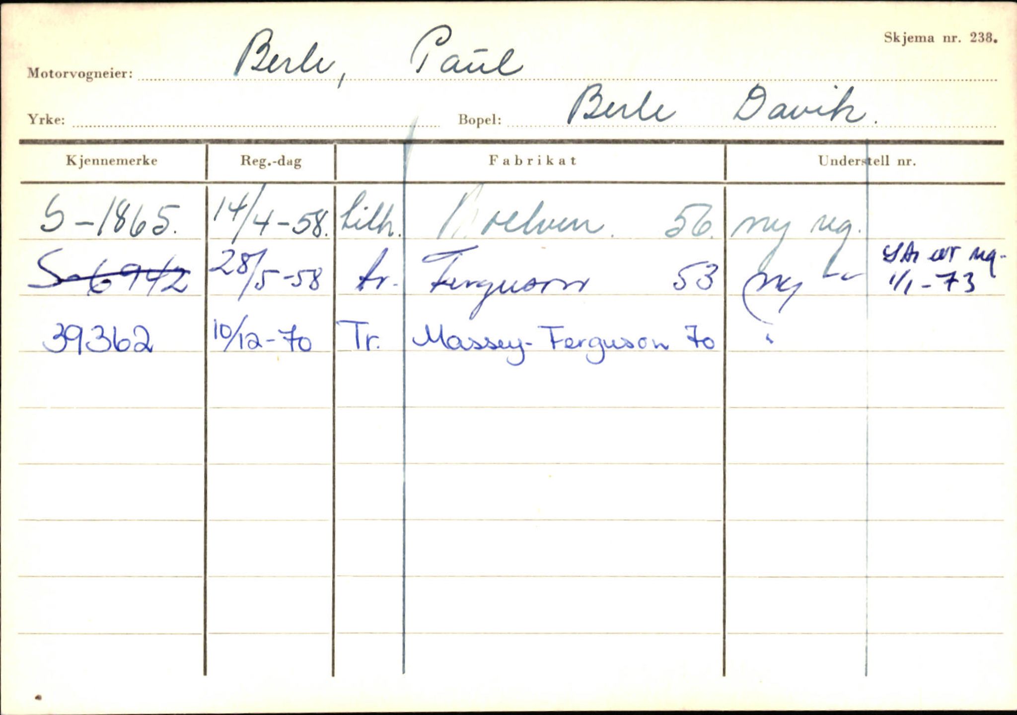 Statens vegvesen, Sogn og Fjordane vegkontor, AV/SAB-A-5301/4/F/L0133: Eigarregister Bremanger A-Å. Gaular A-H, 1945-1975, s. 85