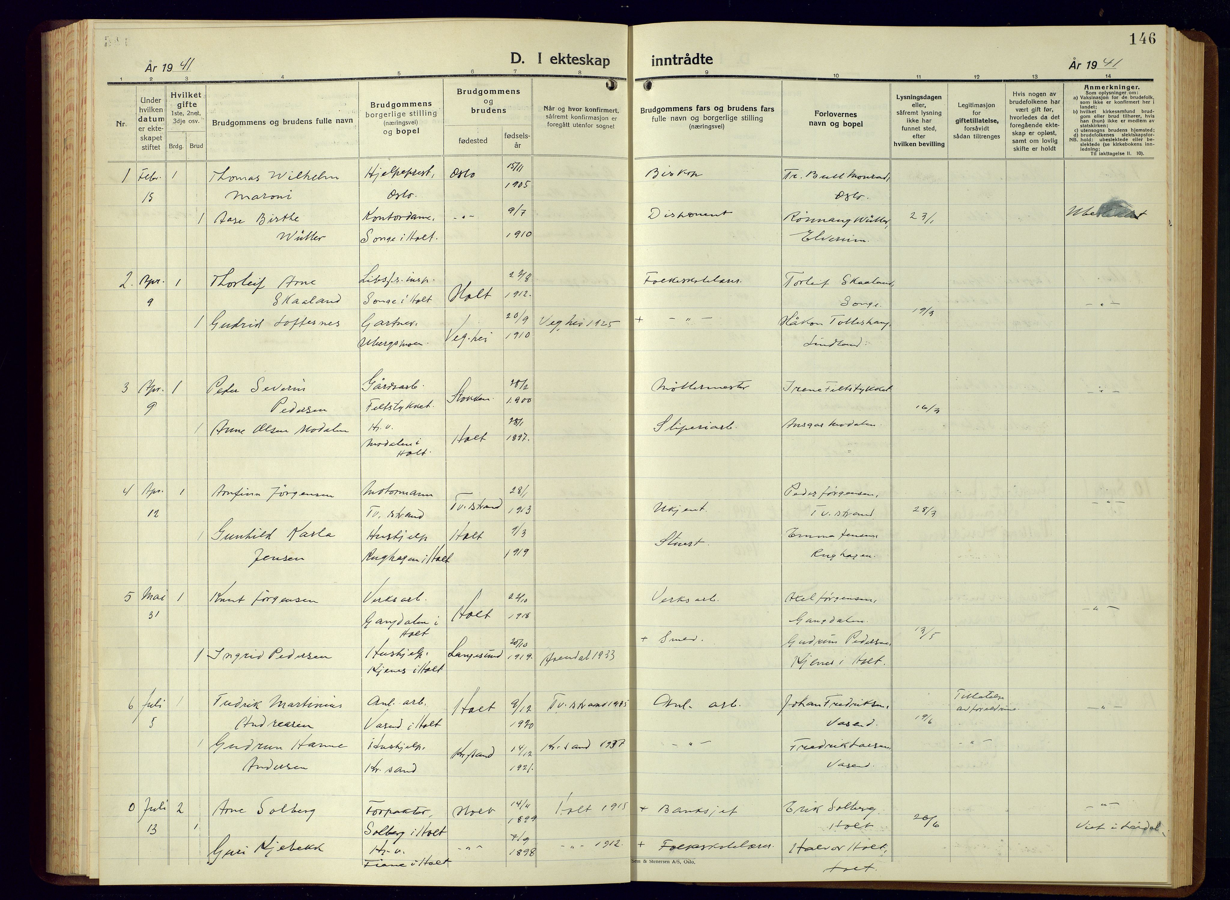 Holt sokneprestkontor, AV/SAK-1111-0021/F/Fb/L0013: Klokkerbok nr. B-13, 1940-1958, s. 146