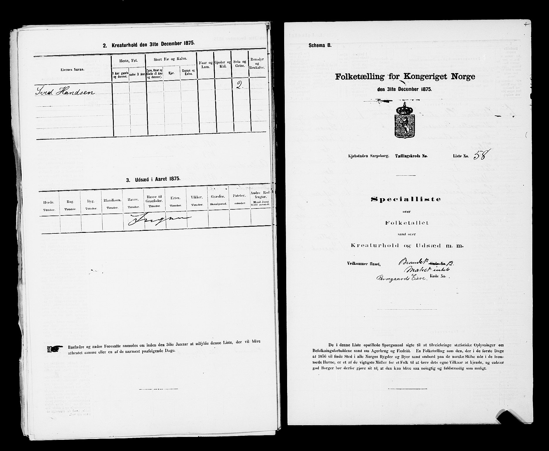 RA, Folketelling 1875 for 0102P Sarpsborg prestegjeld, 1875, s. 134