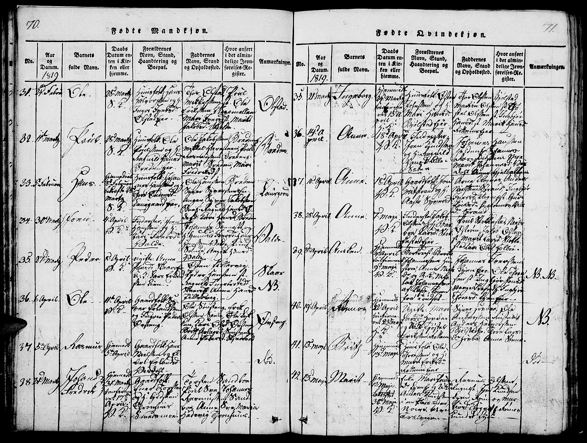 Vågå prestekontor, AV/SAH-PREST-076/H/Ha/Haa/L0003: Ministerialbok nr. 3, 1815-1827, s. 70-71
