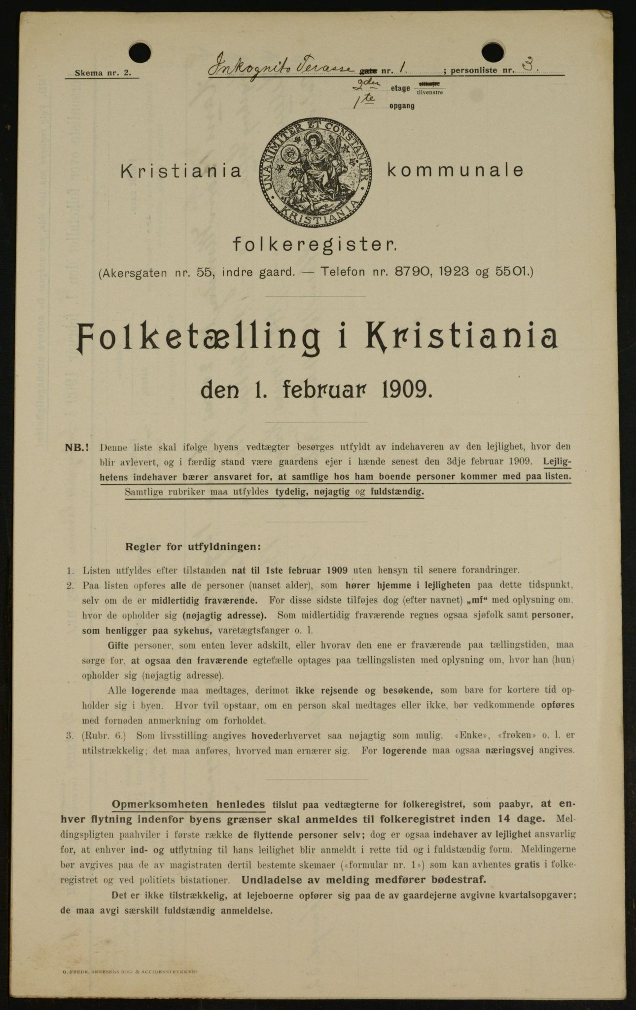 OBA, Kommunal folketelling 1.2.1909 for Kristiania kjøpstad, 1909, s. 40525