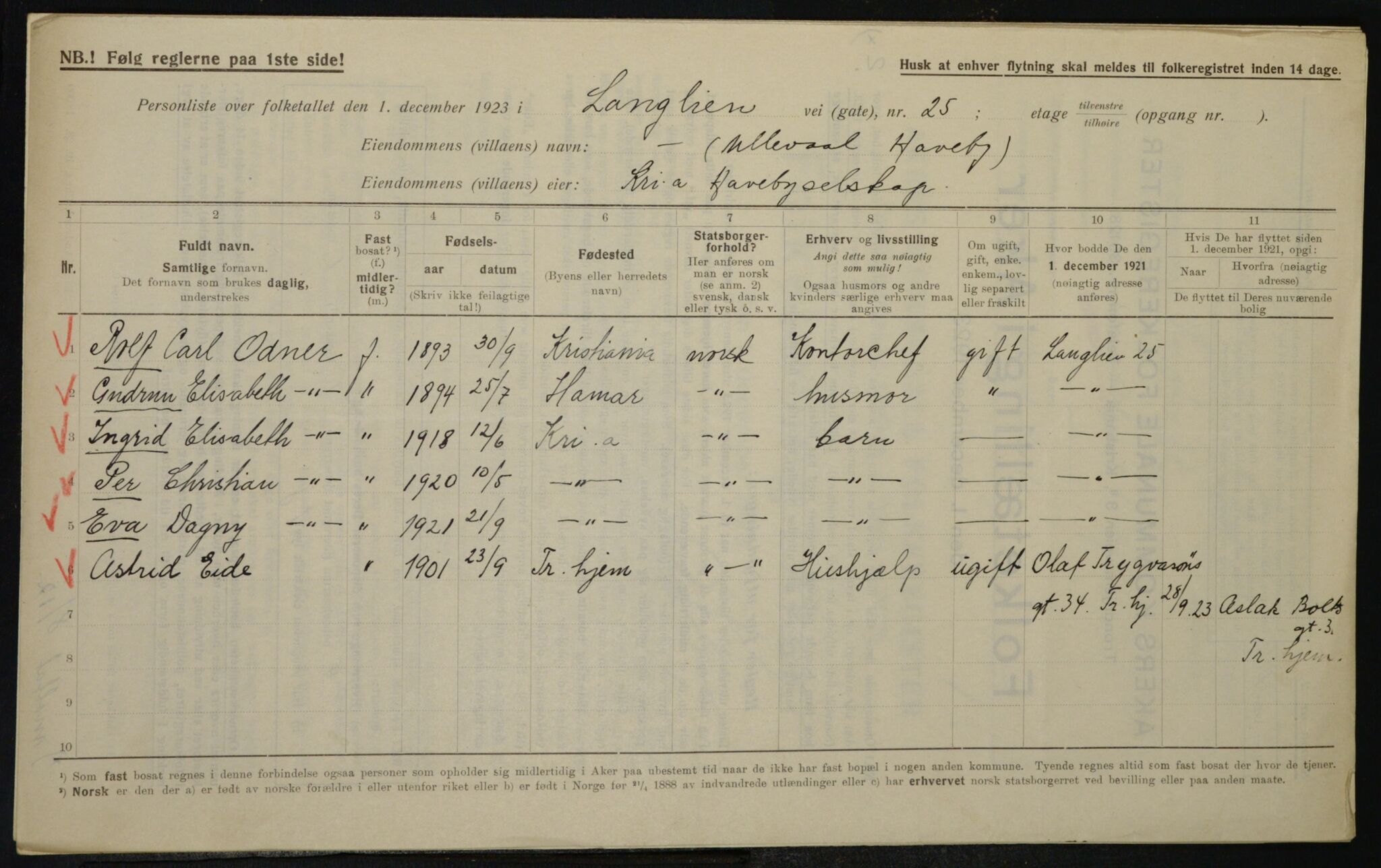 , Kommunal folketelling 1.12.1923 for Aker, 1923, s. 21352