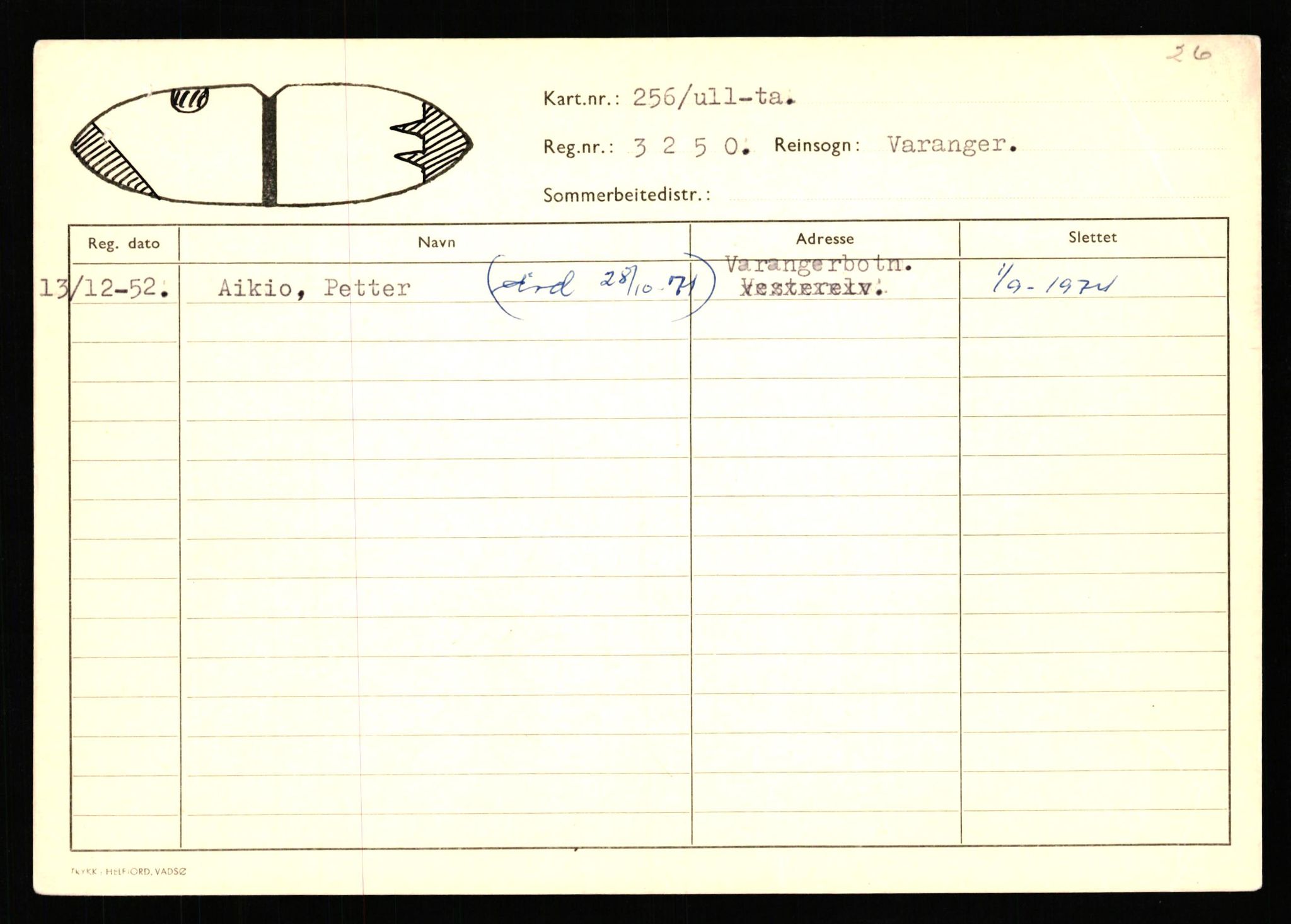 Lappefogden i Finnmark/Reindriftsforvaltningen Øst-Finnmark, AV/SATØ-S-1461/G/Ge/Gea/L0007: Slettede reinmerker: Karasjok, Kautokeino, Polmak og Varanger, 1934-1992, s. 272