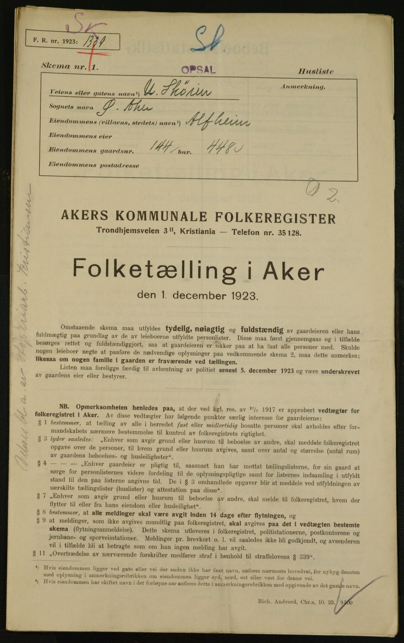 , Kommunal folketelling 1.12.1923 for Aker, 1923, s. 30897