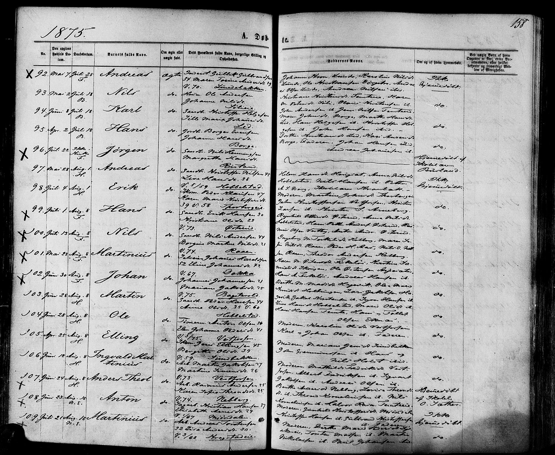 Eiker kirkebøker, AV/SAKO-A-4/F/Fa/L0017: Ministerialbok nr. I 17, 1869-1877, s. 158