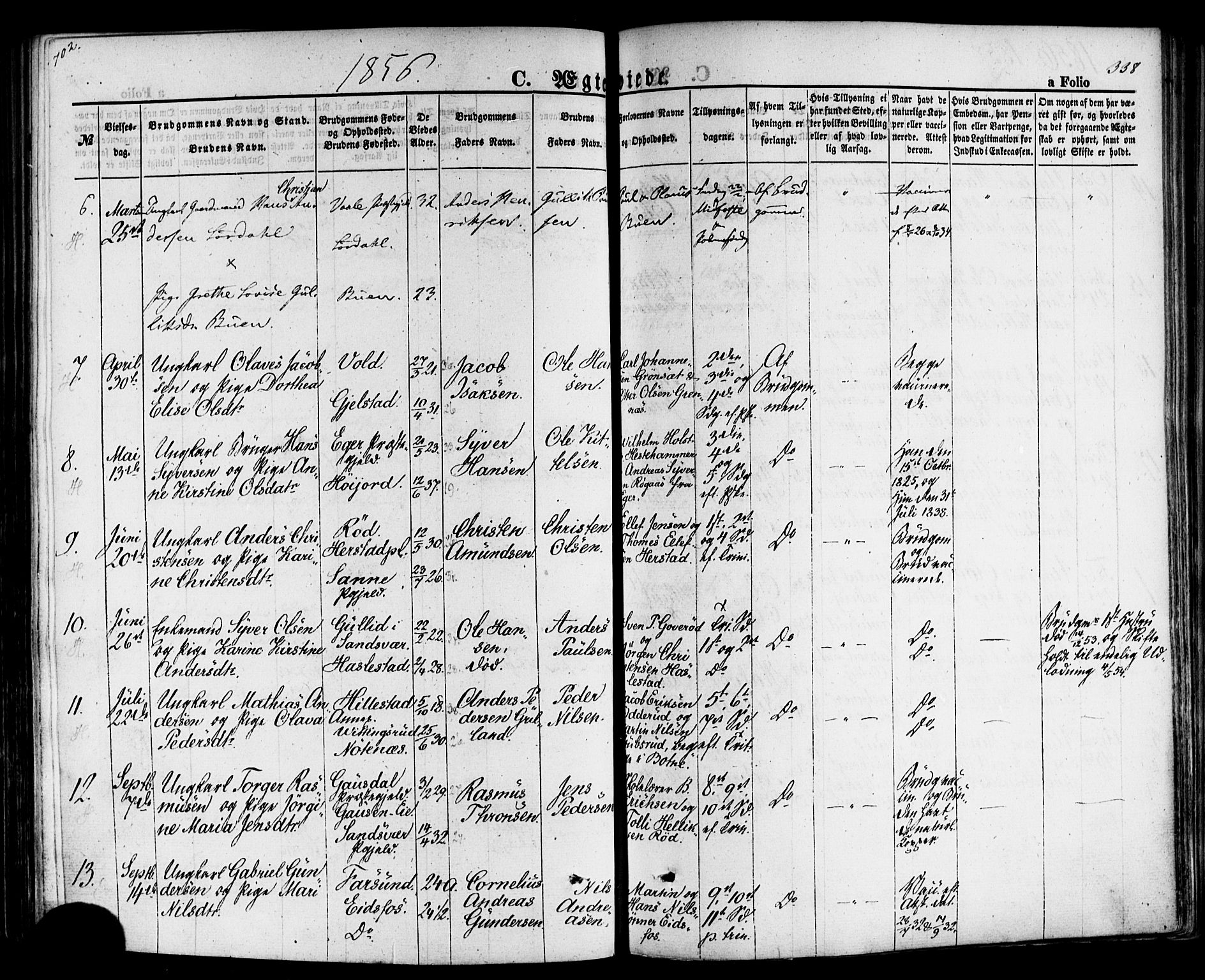 Hof kirkebøker, AV/SAKO-A-64/F/Fa/L0006: Ministerialbok nr. I 6, 1851-1877, s. 338