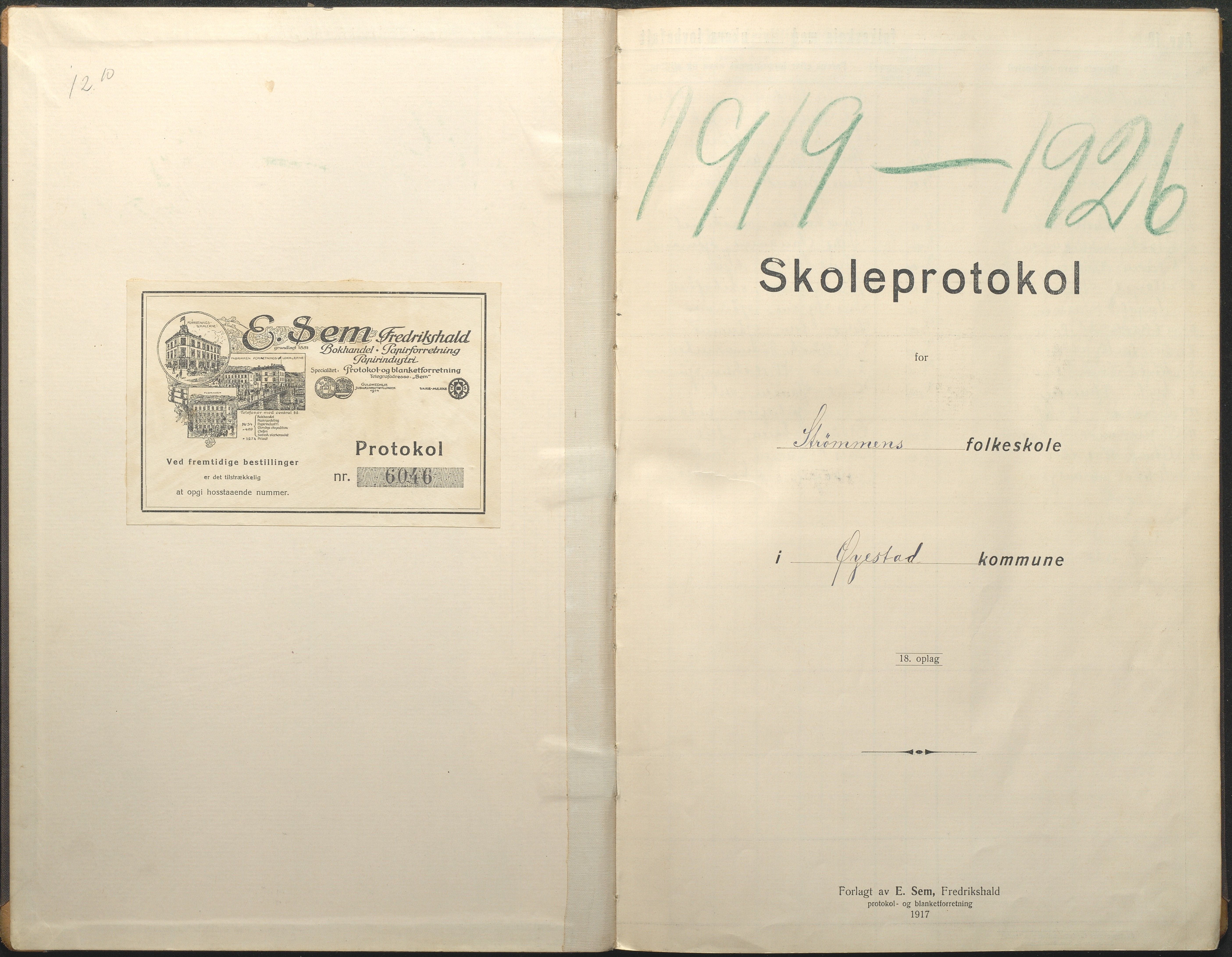 Øyestad kommune frem til 1979, AAKS/KA0920-PK/06/06G/L0012: Skoleprotokoll, 1919-1926