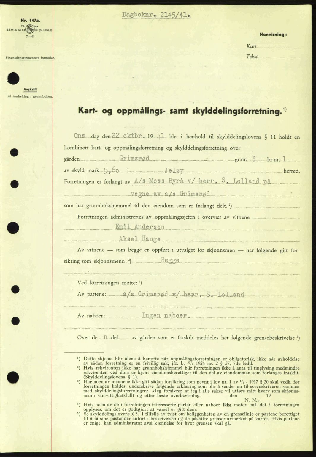 Moss sorenskriveri, SAO/A-10168: Pantebok nr. A9, 1941-1942, Dagboknr: 2145/1941