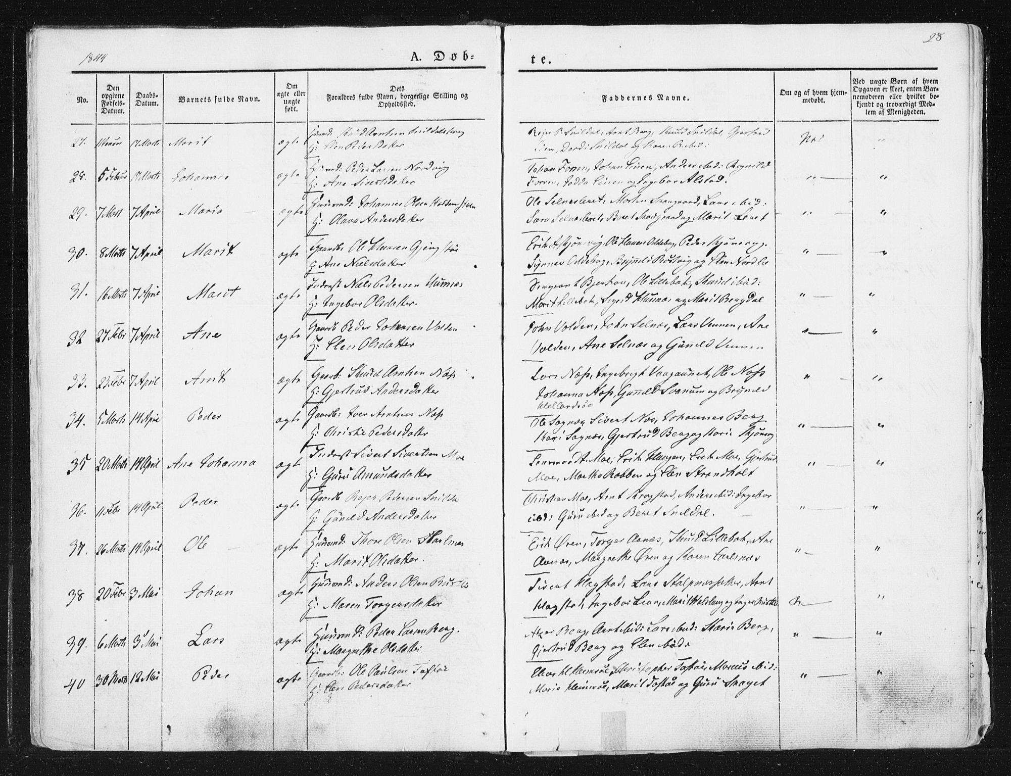 Ministerialprotokoller, klokkerbøker og fødselsregistre - Sør-Trøndelag, SAT/A-1456/630/L0493: Ministerialbok nr. 630A06, 1841-1851, s. 28