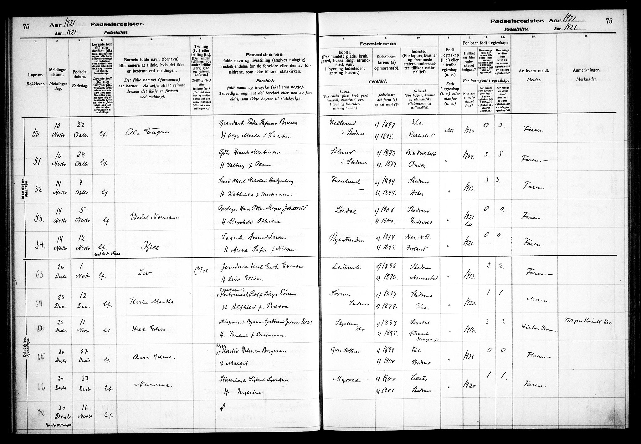 Skedsmo prestekontor Kirkebøker, AV/SAO-A-10033a/J/Ja/L0001: Fødselsregister nr. I 1, 1916-1931, s. 75