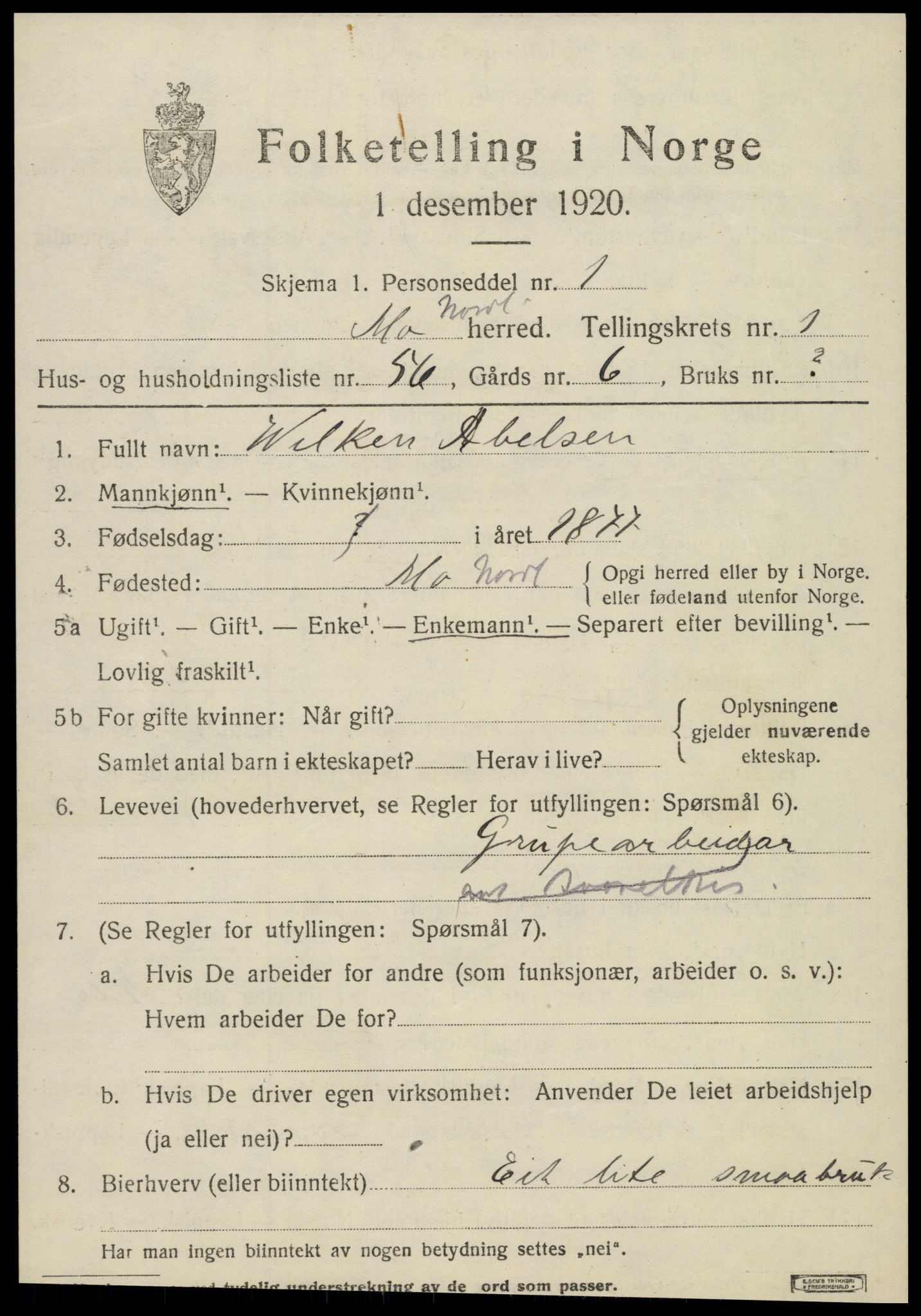 SAT, Folketelling 1920 for 1833 Mo herred, 1920, s. 2617