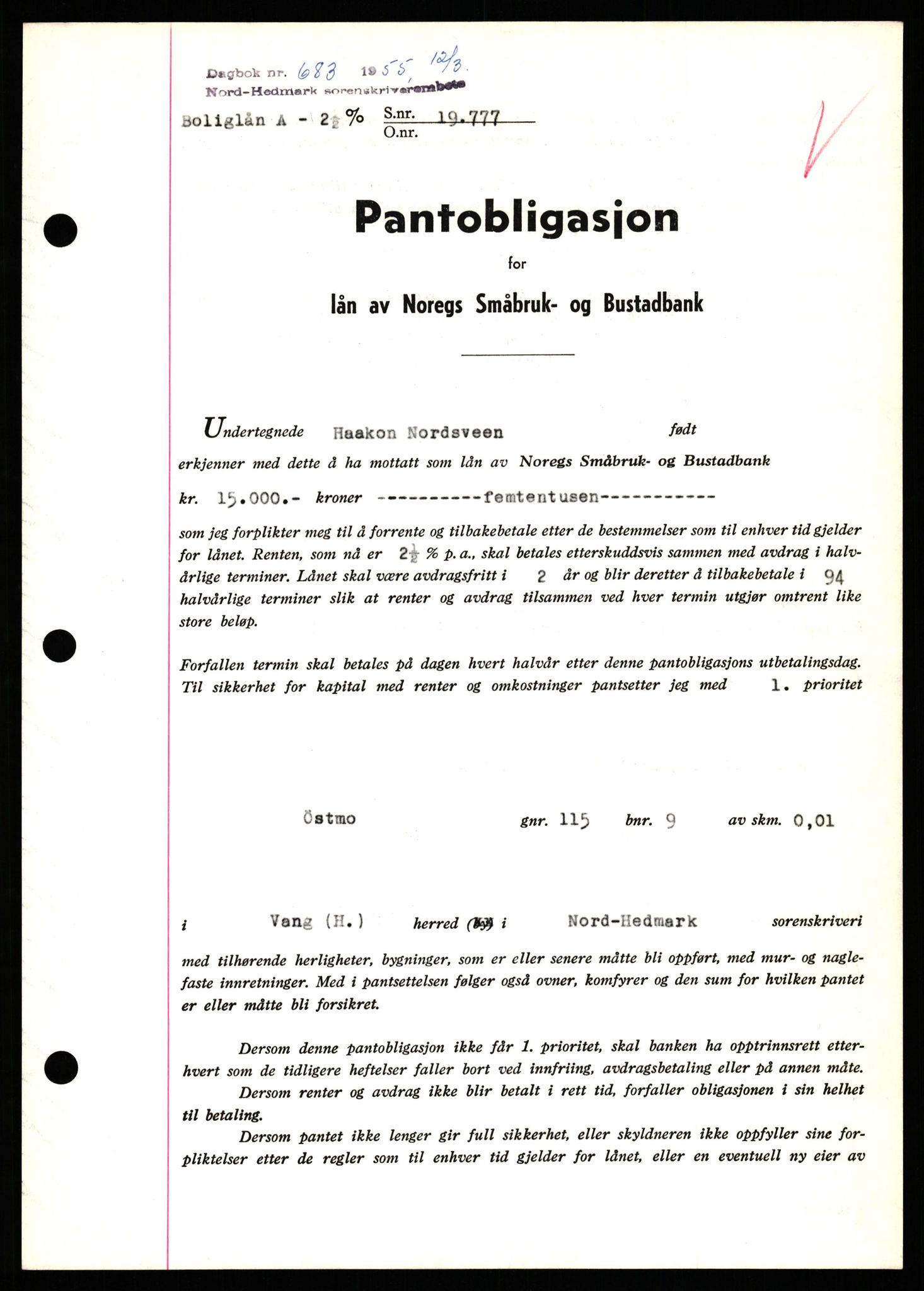 Nord-Hedmark sorenskriveri, SAH/TING-012/H/Hb/Hbf/L0032: Pantebok nr. B32, 1955-1955, Dagboknr: 683/1952