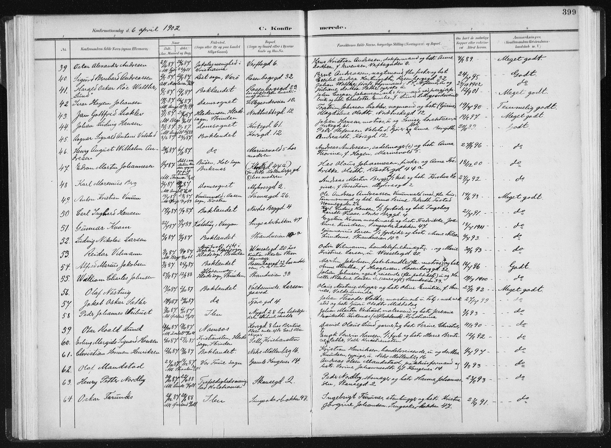 Ministerialprotokoller, klokkerbøker og fødselsregistre - Sør-Trøndelag, AV/SAT-A-1456/604/L0200: Ministerialbok nr. 604A20II, 1901-1908, s. 399