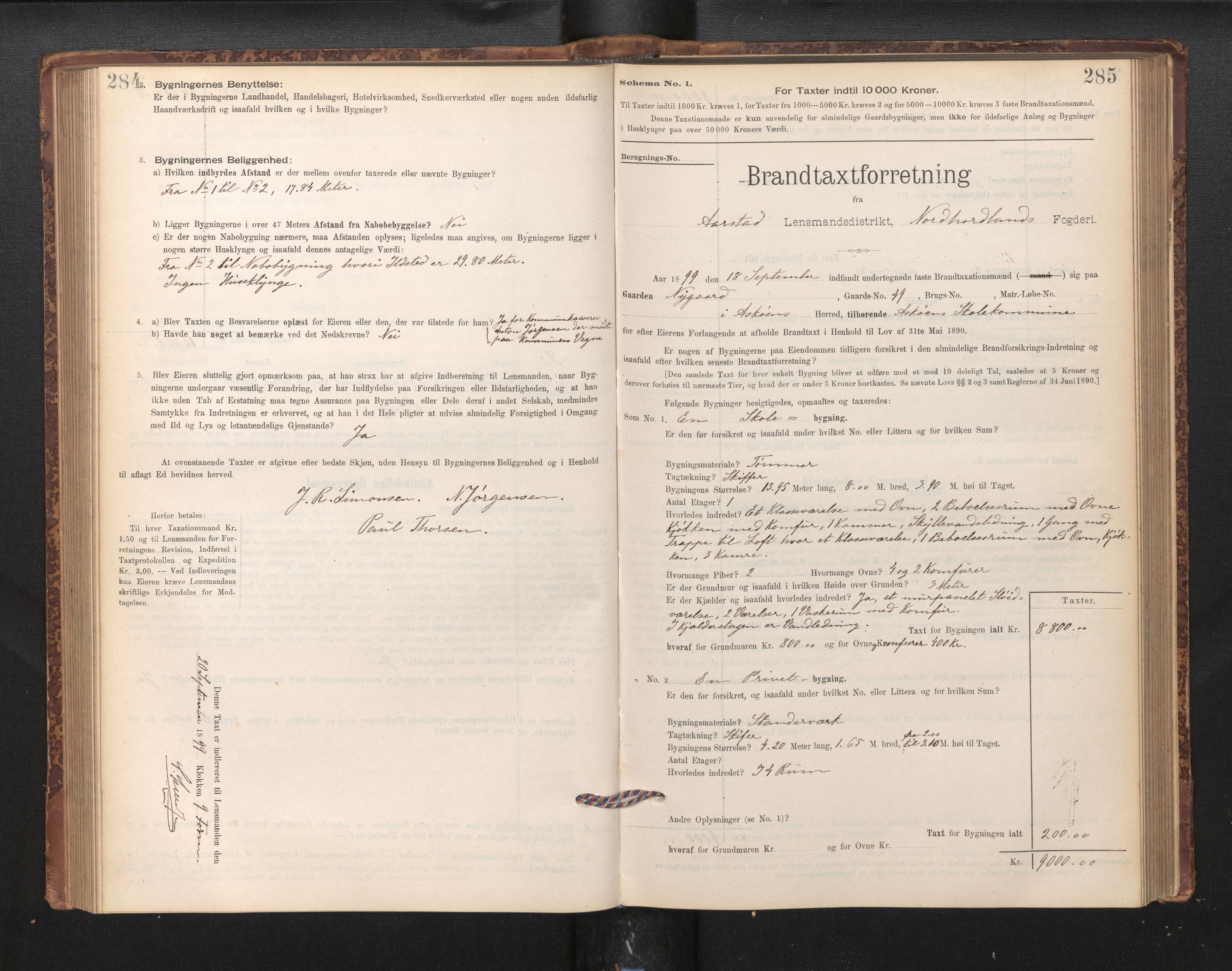 Lensmannen i Årstad, AV/SAB-A-36201/0012/L0011: Branntakstprotokoll,skjematakst, 1895-1901, s. 284-285