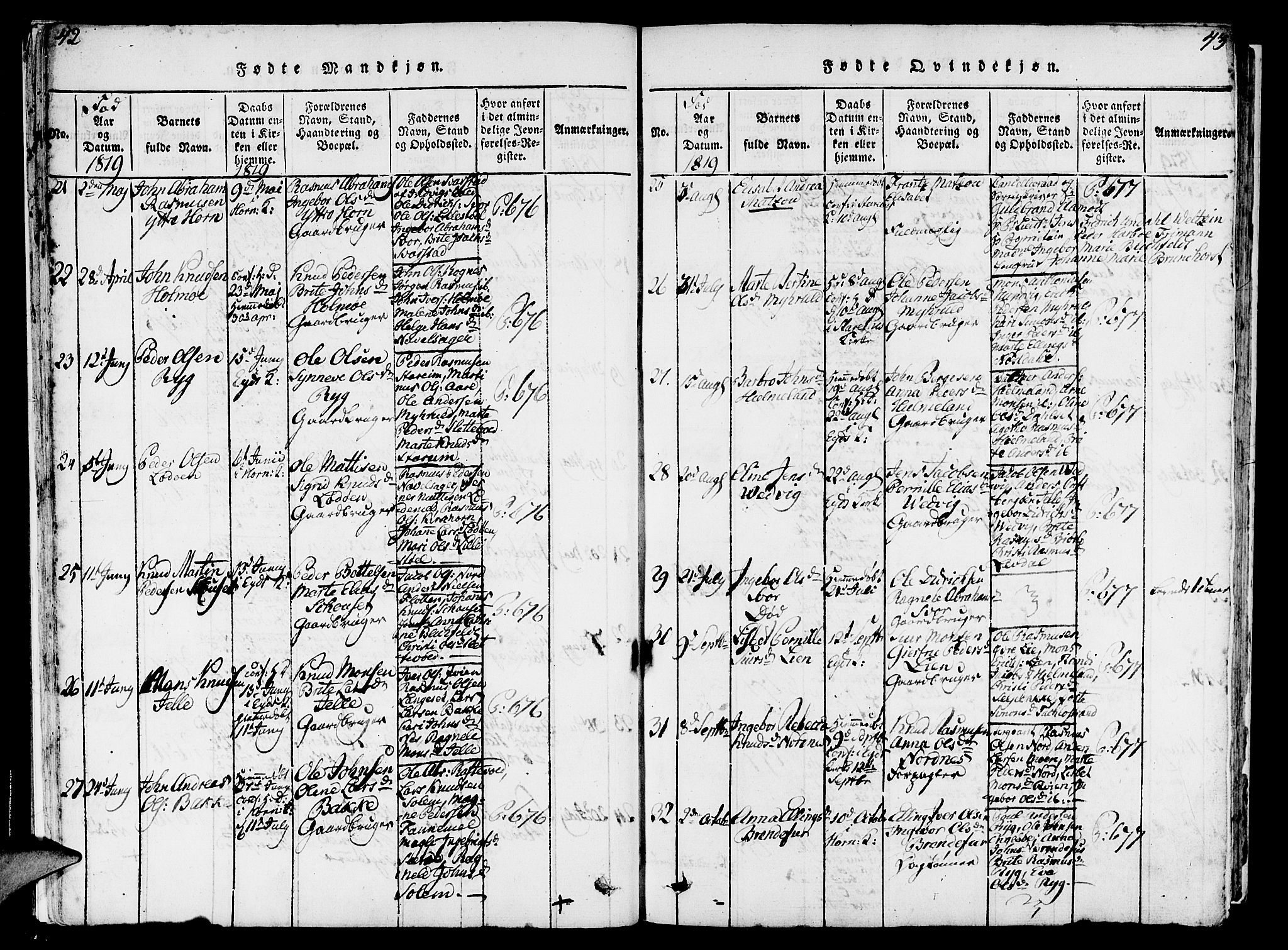Eid sokneprestembete, AV/SAB-A-82301/H/Haa/Haaa/L0005: Ministerialbok nr. A 5, 1816-1830, s. 42-43