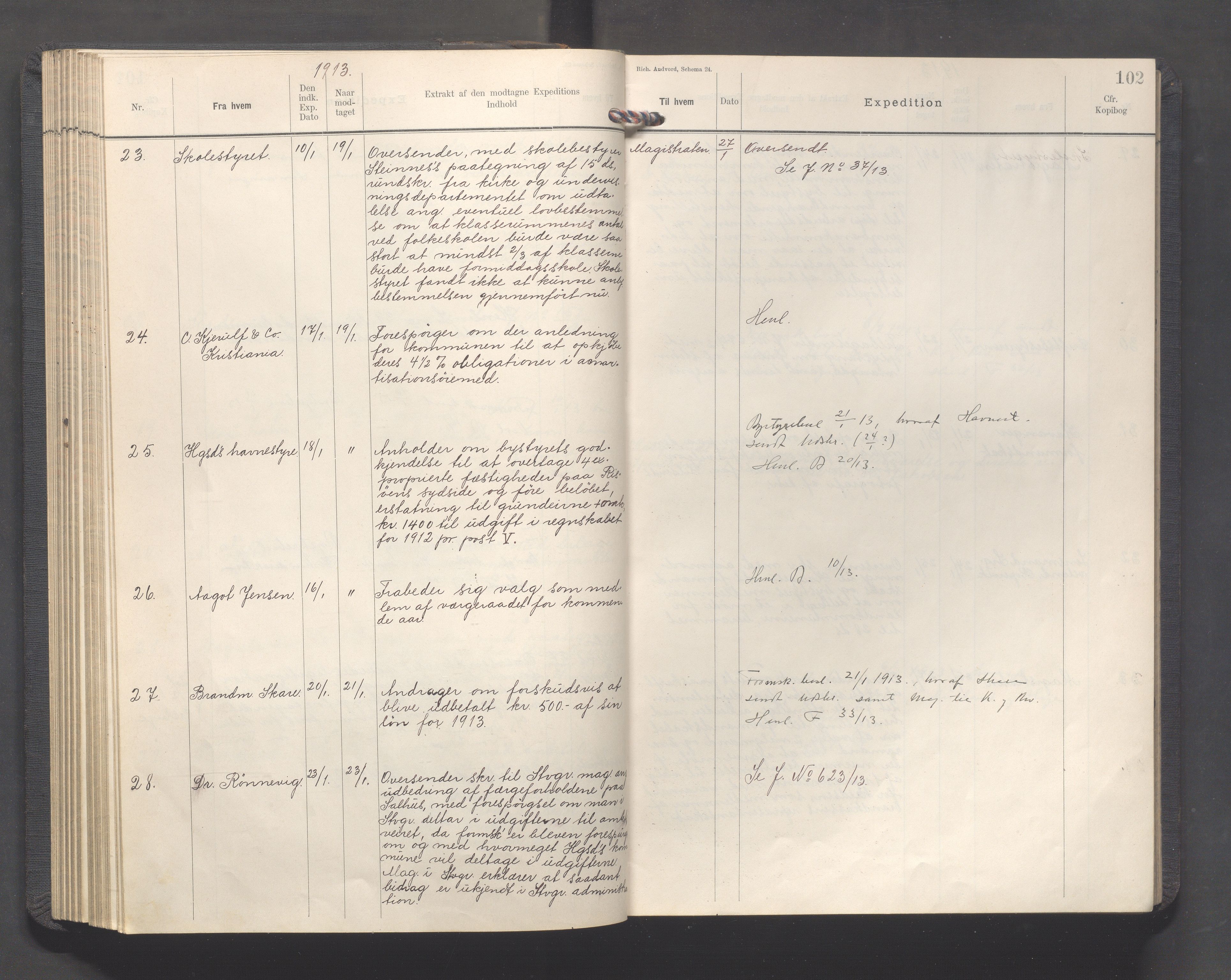 Haugesund kommune - Formannskapet, IKAR/X-0001/C/L0005: Journal, 1912-1914, s. 102