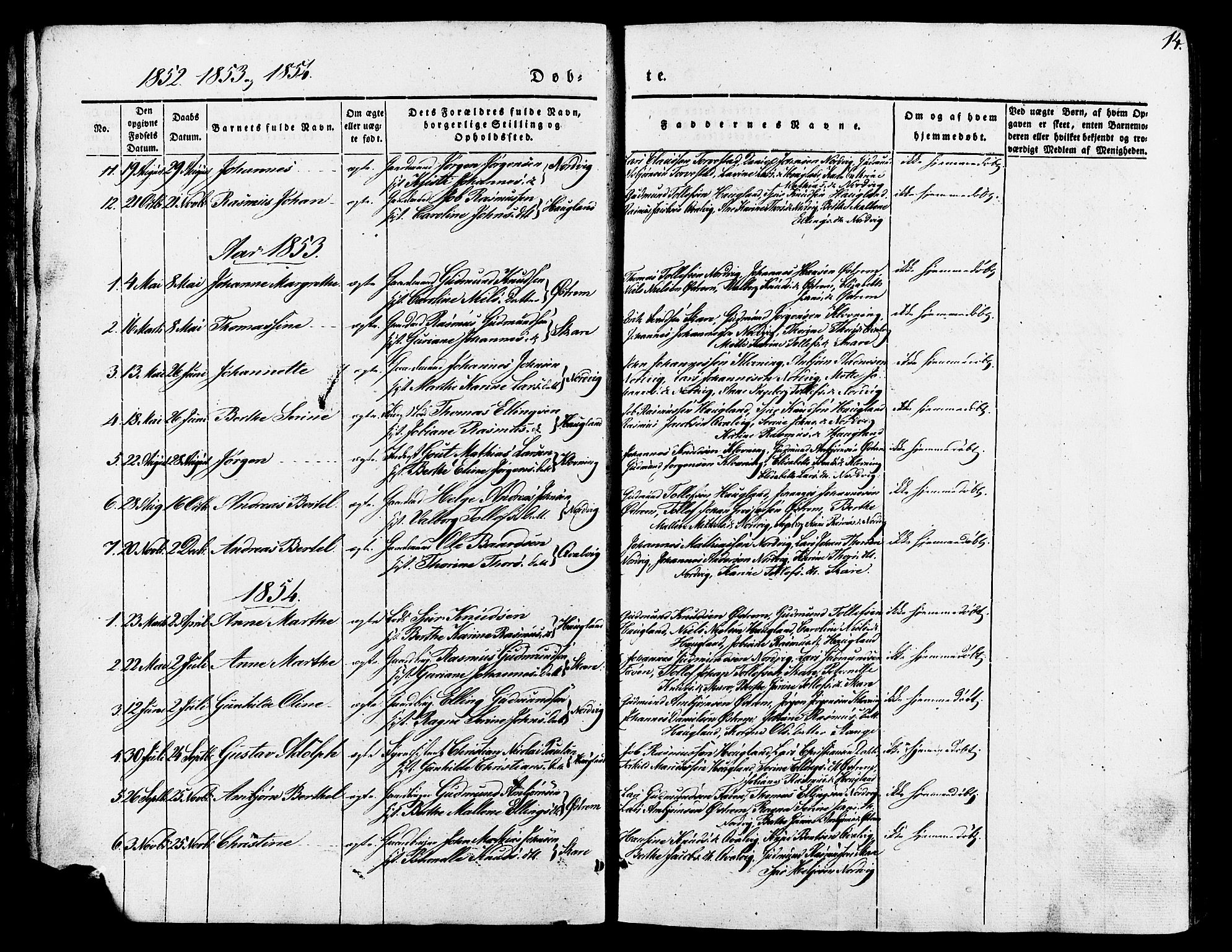 Torvastad sokneprestkontor, SAST/A -101857/H/Ha/Haa/L0007: Ministerialbok nr. A 7, 1838-1882, s. 14
