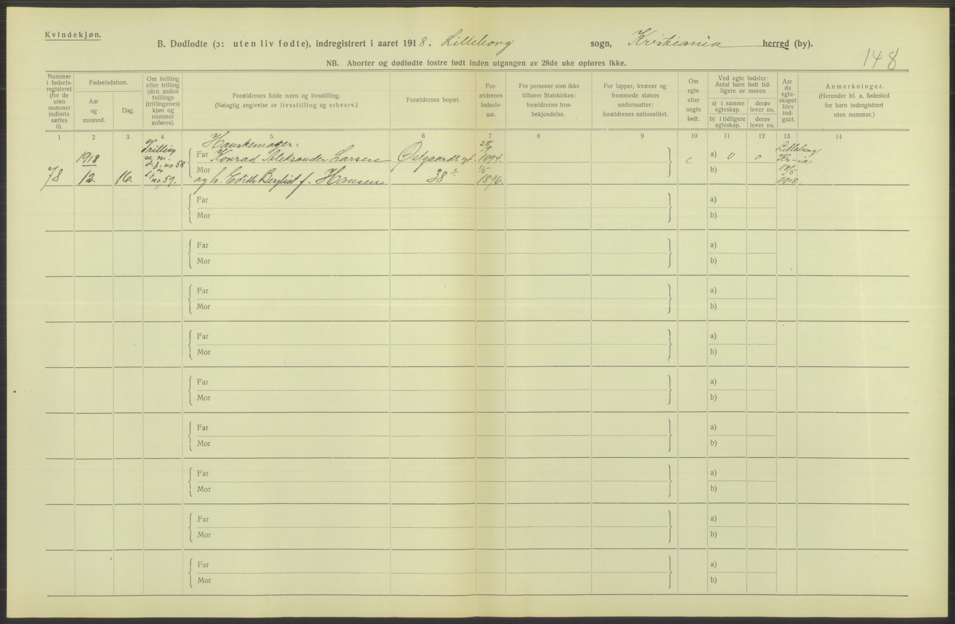 Statistisk sentralbyrå, Sosiodemografiske emner, Befolkning, AV/RA-S-2228/D/Df/Dfb/Dfbh/L0011: Kristiania: Døde, dødfødte, 1918, s. 704