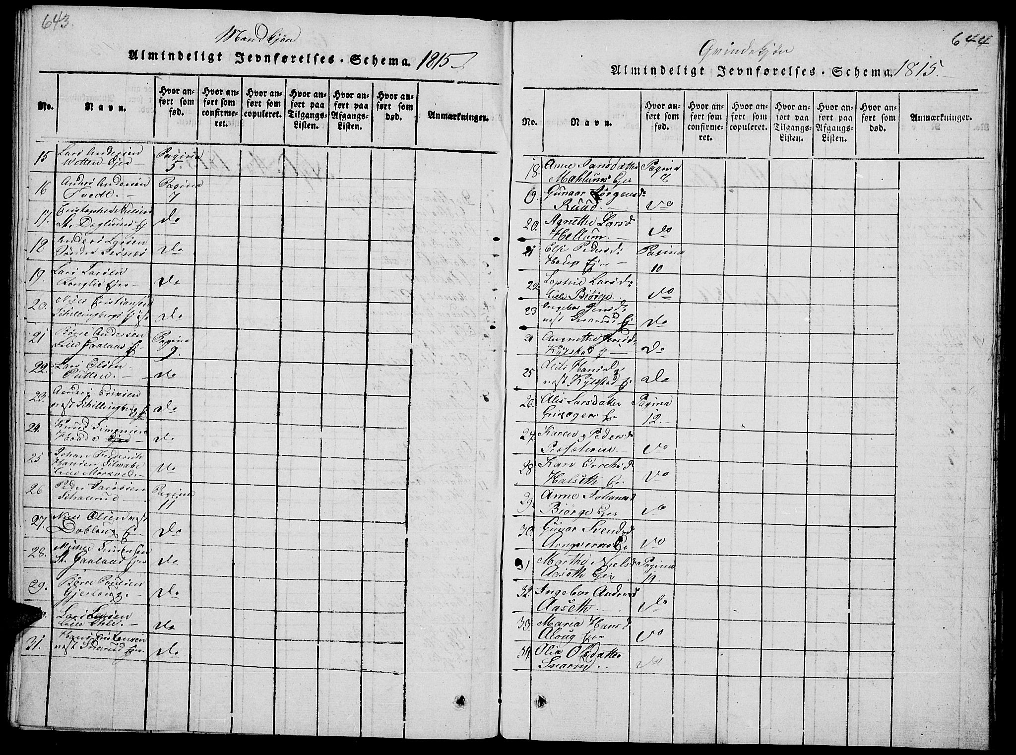 Vang prestekontor, Hedmark, AV/SAH-PREST-008/H/Ha/Haa/L0008: Ministerialbok nr. 8, 1815-1826, s. 643-644