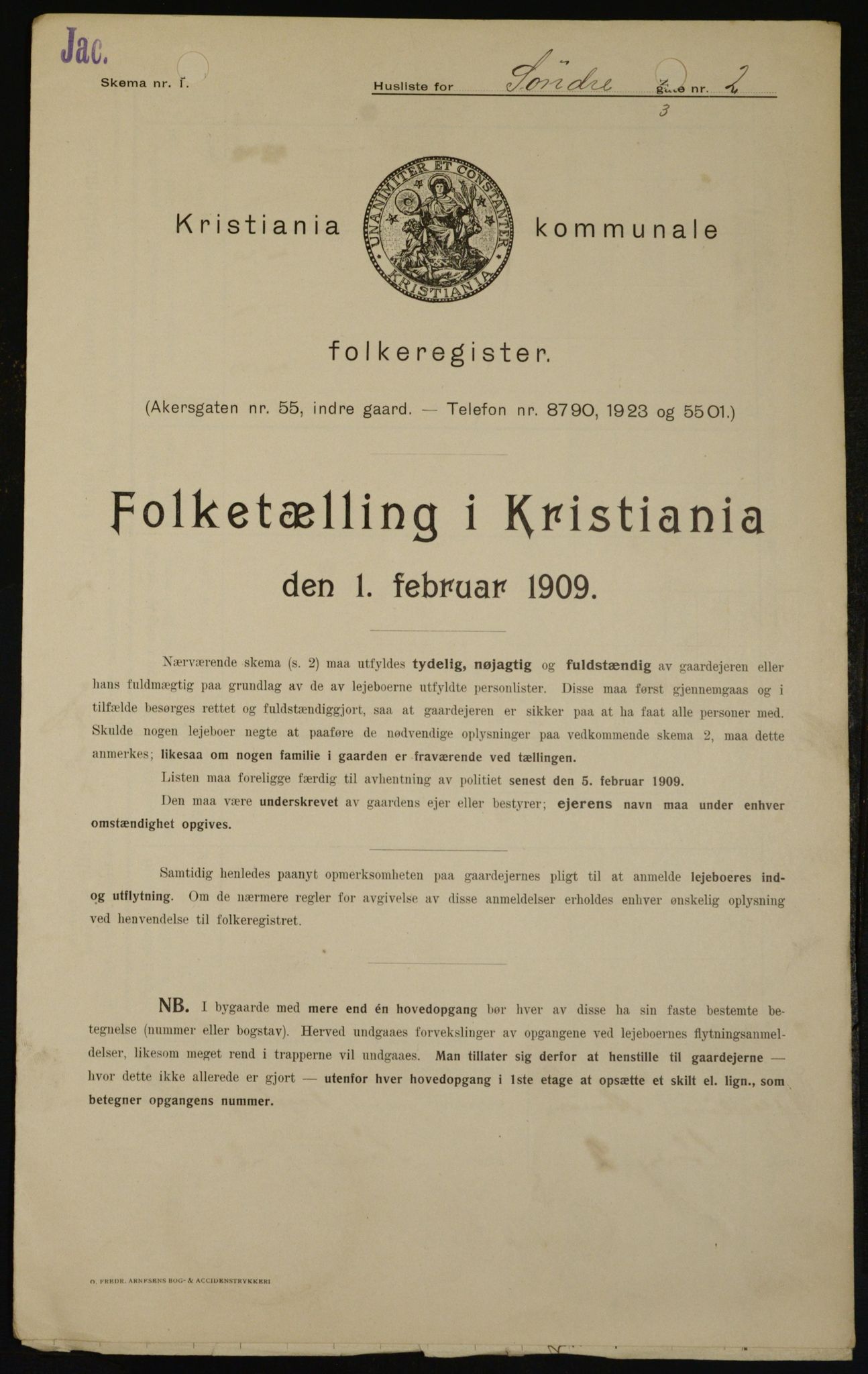 OBA, Kommunal folketelling 1.2.1909 for Kristiania kjøpstad, 1909, s. 96316