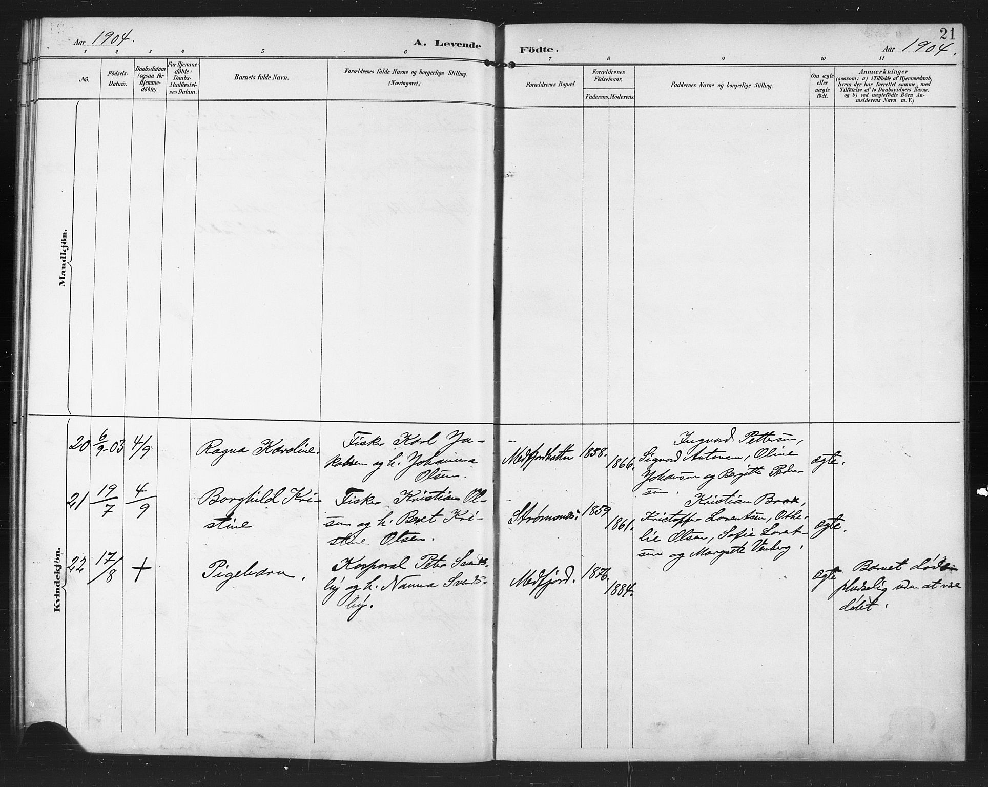 Berg sokneprestkontor, SATØ/S-1318/G/Ga/Gab/L0005klokker: Klokkerbok nr. 5, 1898-1911, s. 21