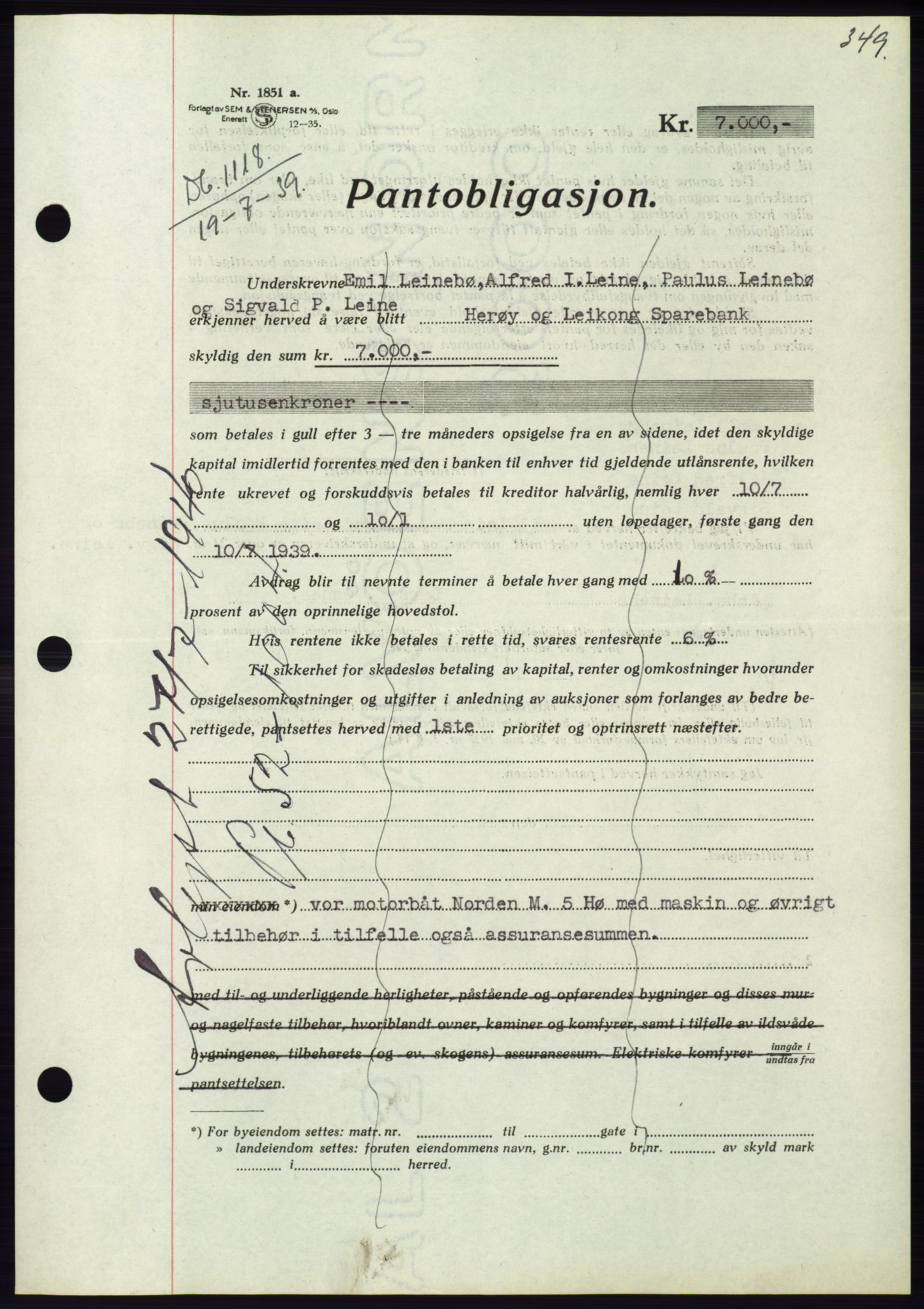 Søre Sunnmøre sorenskriveri, AV/SAT-A-4122/1/2/2C/L0068: Pantebok nr. 62, 1939-1939, Dagboknr: 1118/1939