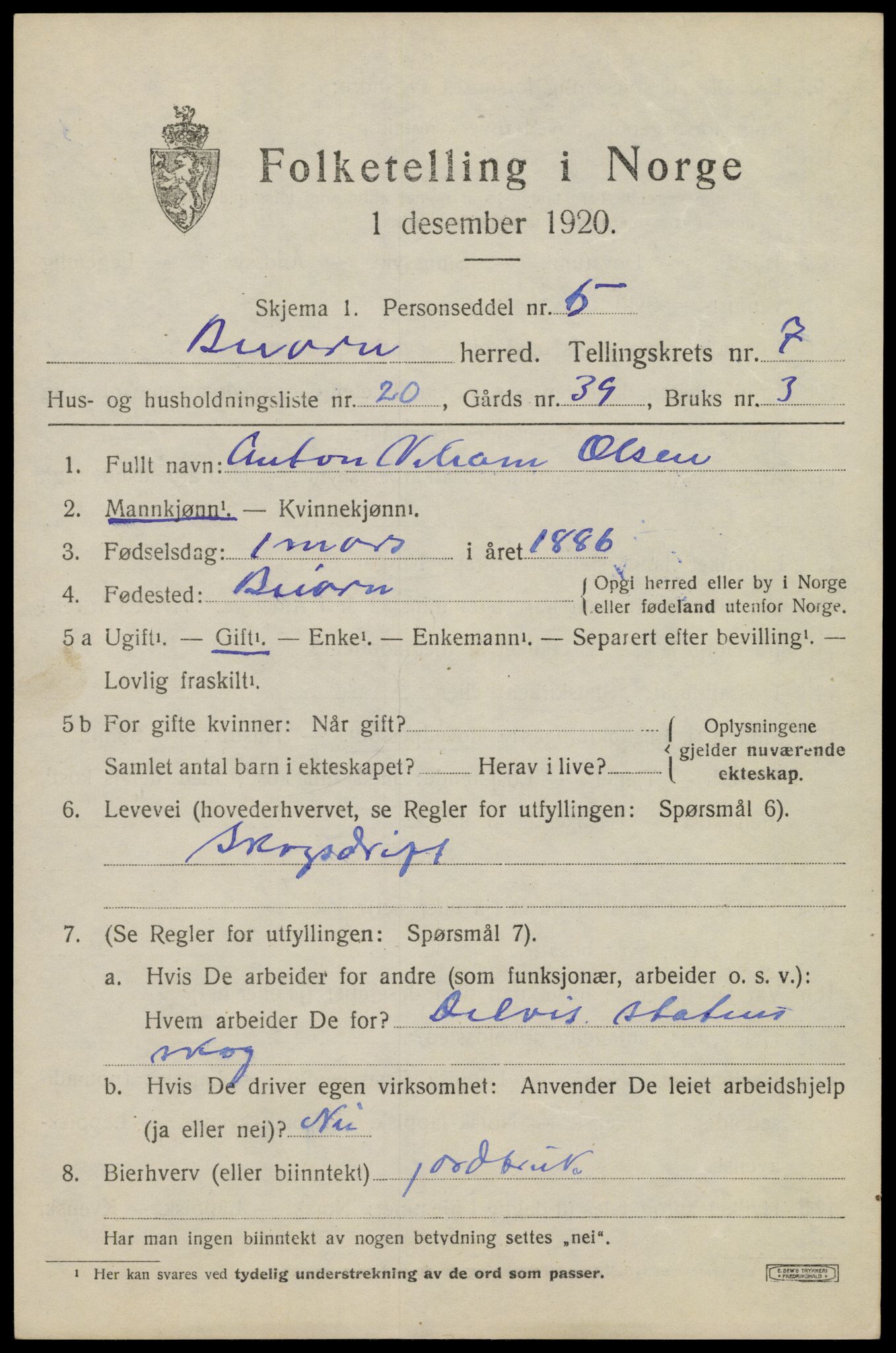 SAT, Folketelling 1920 for 1839 Beiarn herred, 1920, s. 3808