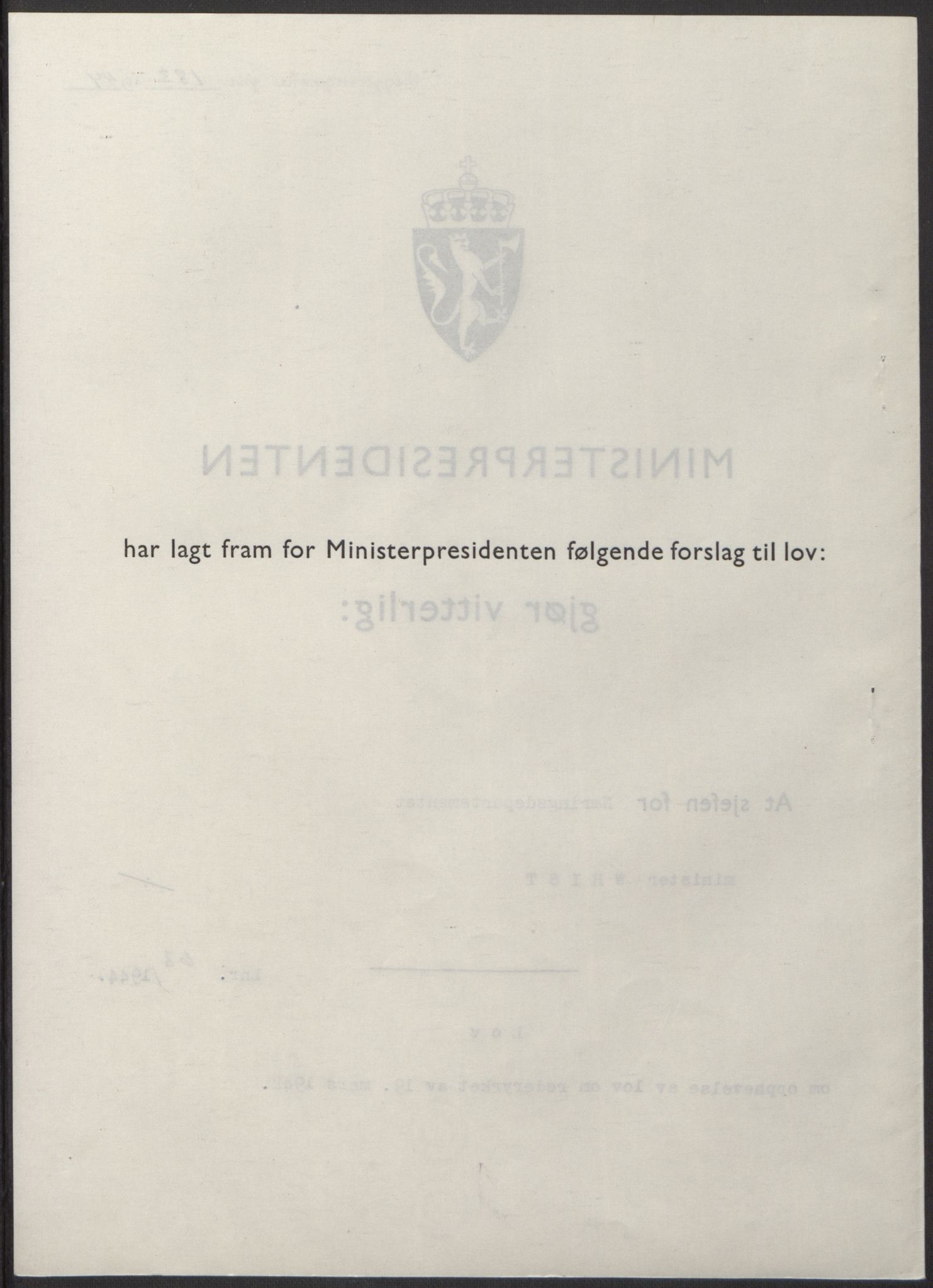 NS-administrasjonen 1940-1945 (Statsrådsekretariatet, de kommisariske statsråder mm), RA/S-4279/D/Db/L0100: Lover, 1944, s. 300