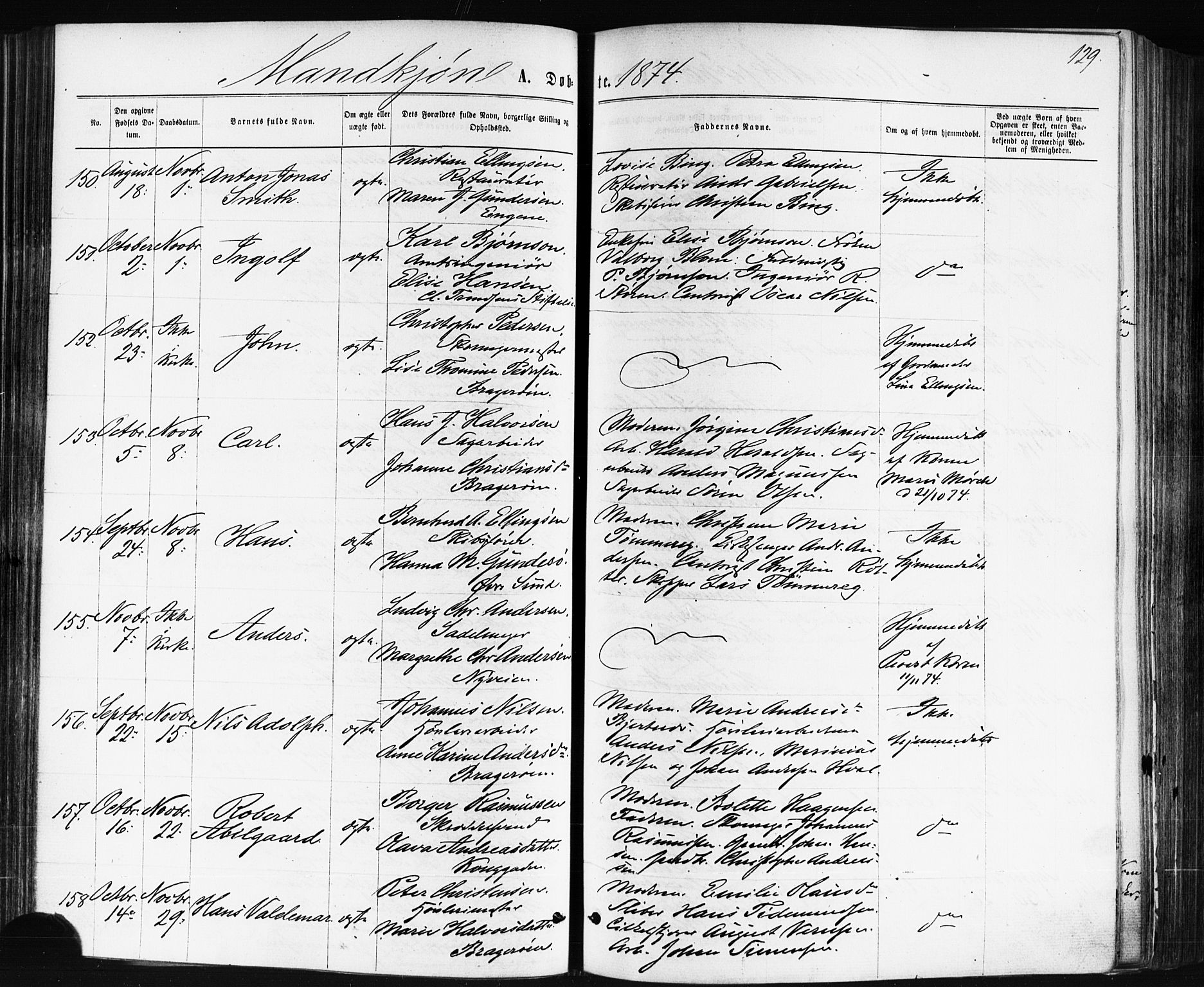 Bragernes kirkebøker, SAKO/A-6/F/Fb/L0004: Ministerialbok nr. II 4, 1869-1875, s. 129