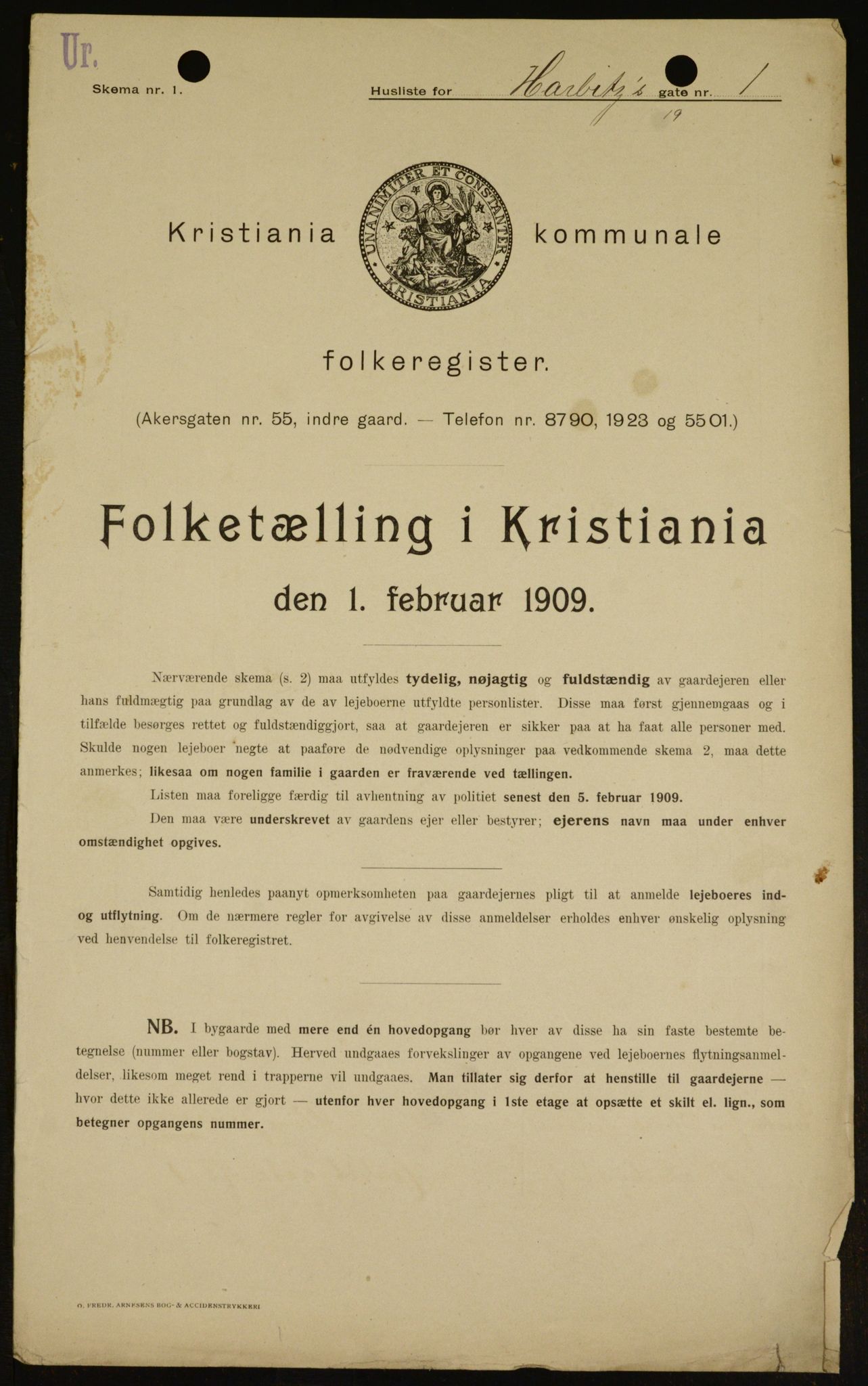 OBA, Kommunal folketelling 1.2.1909 for Kristiania kjøpstad, 1909, s. 73276