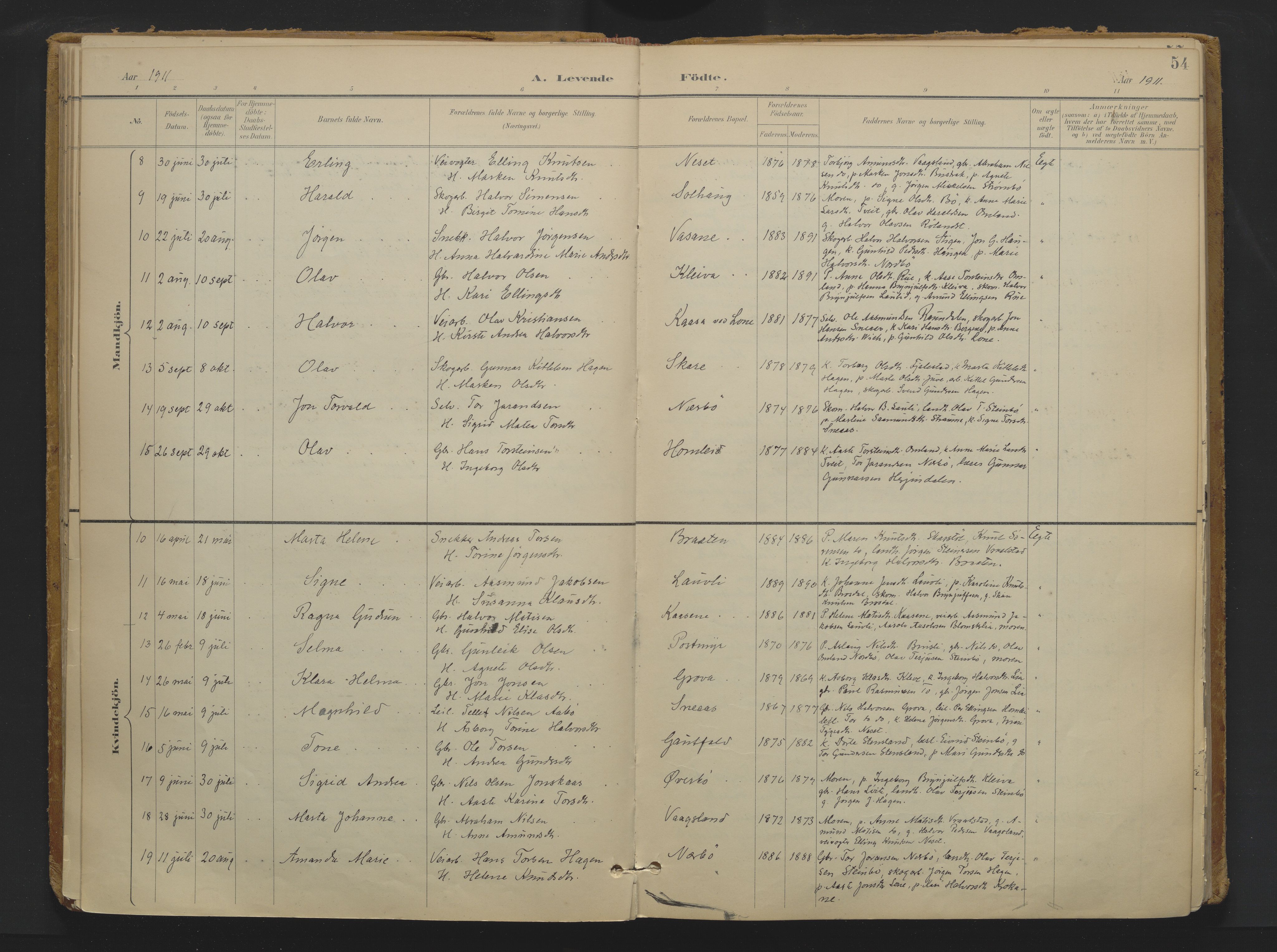 Drangedal kirkebøker, SAKO/A-258/F/Fa/L0013: Ministerialbok nr. 13, 1895-1919, s. 54
