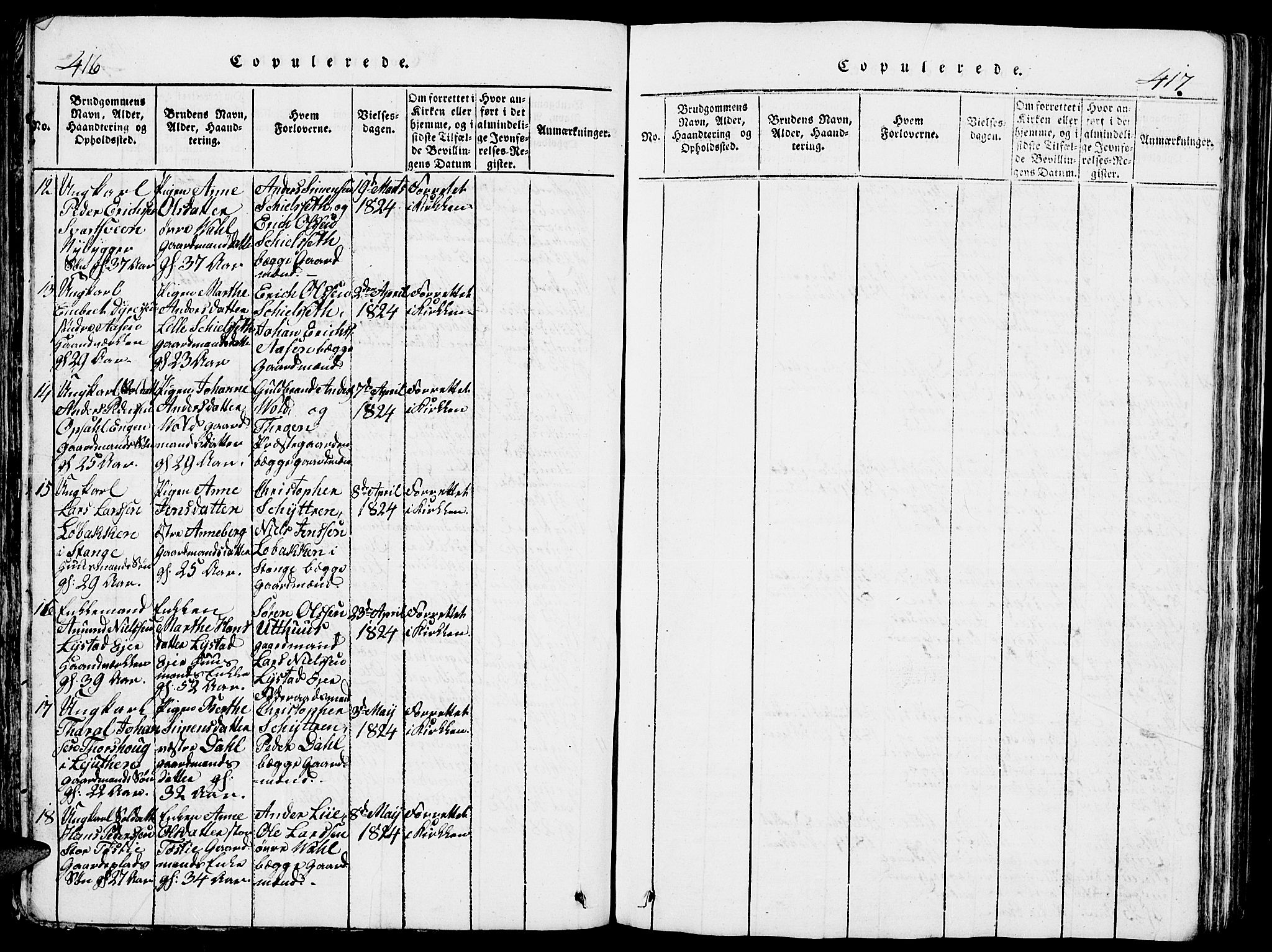 Romedal prestekontor, AV/SAH-PREST-004/L/L0005: Klokkerbok nr. 5, 1814-1829, s. 416-417