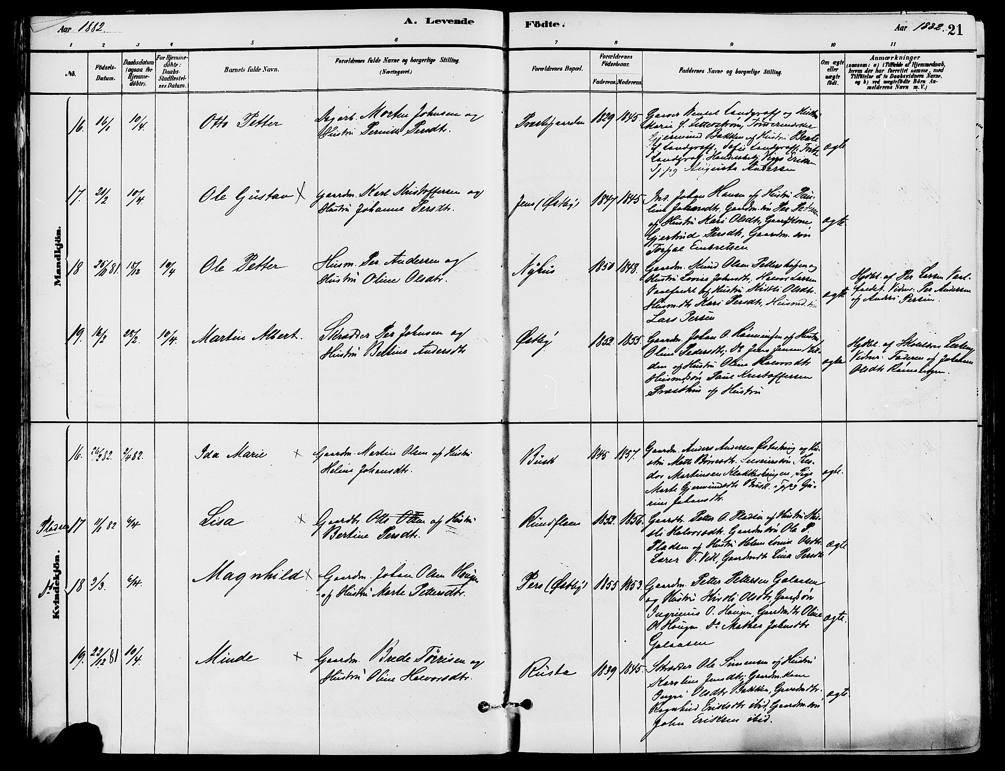 Trysil prestekontor, AV/SAH-PREST-046/H/Ha/Haa/L0008: Ministerialbok nr. 8, 1881-1897, s. 21