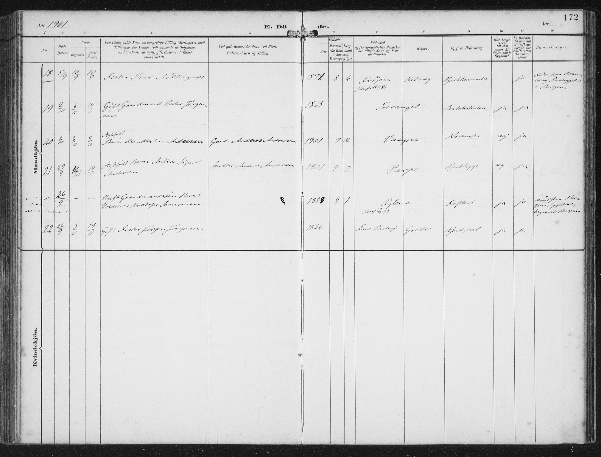 Bremanger sokneprestembete, AV/SAB-A-82201/H/Haa/Haab/L0002: Ministerialbok nr. B  2, 1896-1908, s. 172