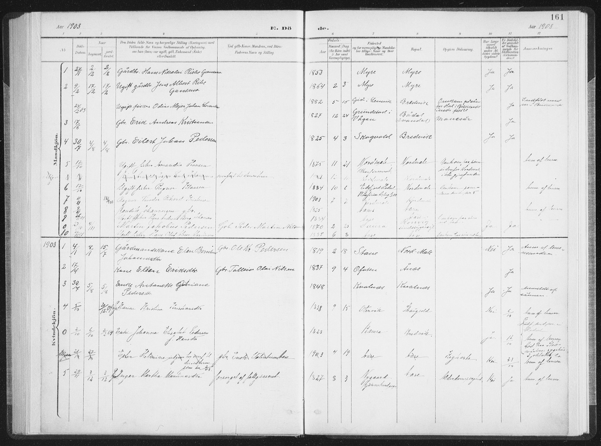 Ministerialprotokoller, klokkerbøker og fødselsregistre - Nordland, AV/SAT-A-1459/897/L1400: Ministerialbok nr. 897A07, 1897-1908, s. 161
