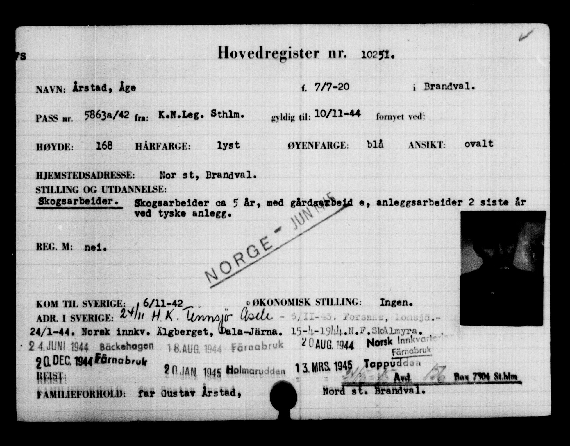 Utenriksstasjonene, Legasjonen i Stockholm, Flyktningkontoret, AV/RA-S-6753/V/Va/L0006: Kjesäterkartoteket, flyktninger med registreringsnr. 9400-12711, 1940-1945, s. 981