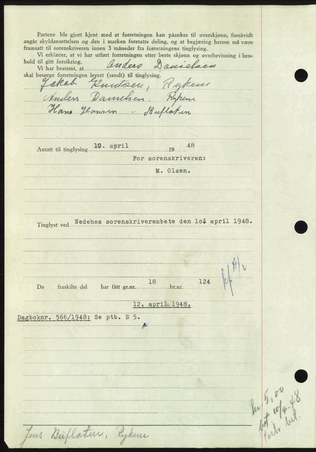 Nedenes sorenskriveri, AV/SAK-1221-0006/G/Gb/Gba/L0059: Pantebok nr. A11, 1948-1948, Dagboknr: 565/1948