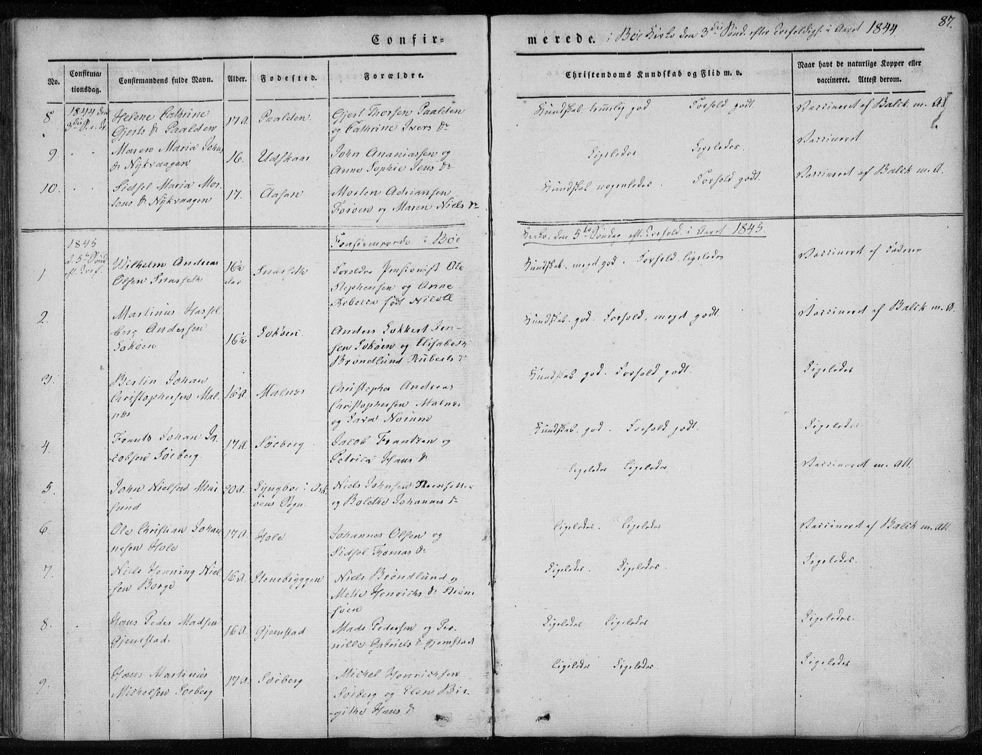 Ministerialprotokoller, klokkerbøker og fødselsregistre - Nordland, AV/SAT-A-1459/891/L1299: Ministerialbok nr. 891A04, 1841-1856, s. 87