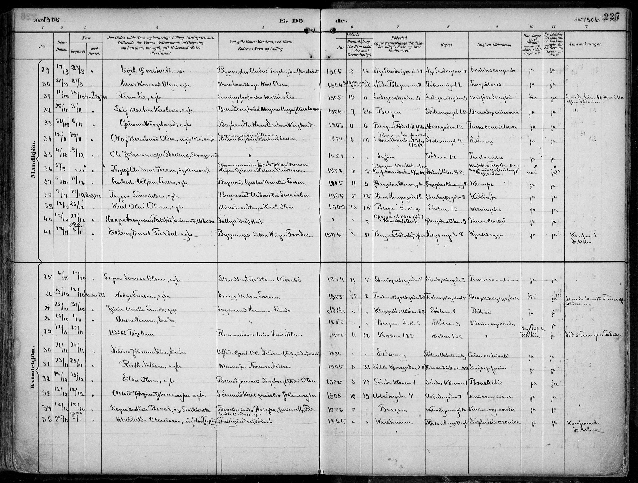 Mariakirken Sokneprestembete, AV/SAB-A-76901/H/Hab/L0005: Klokkerbok nr. A 5, 1893-1913, s. 227