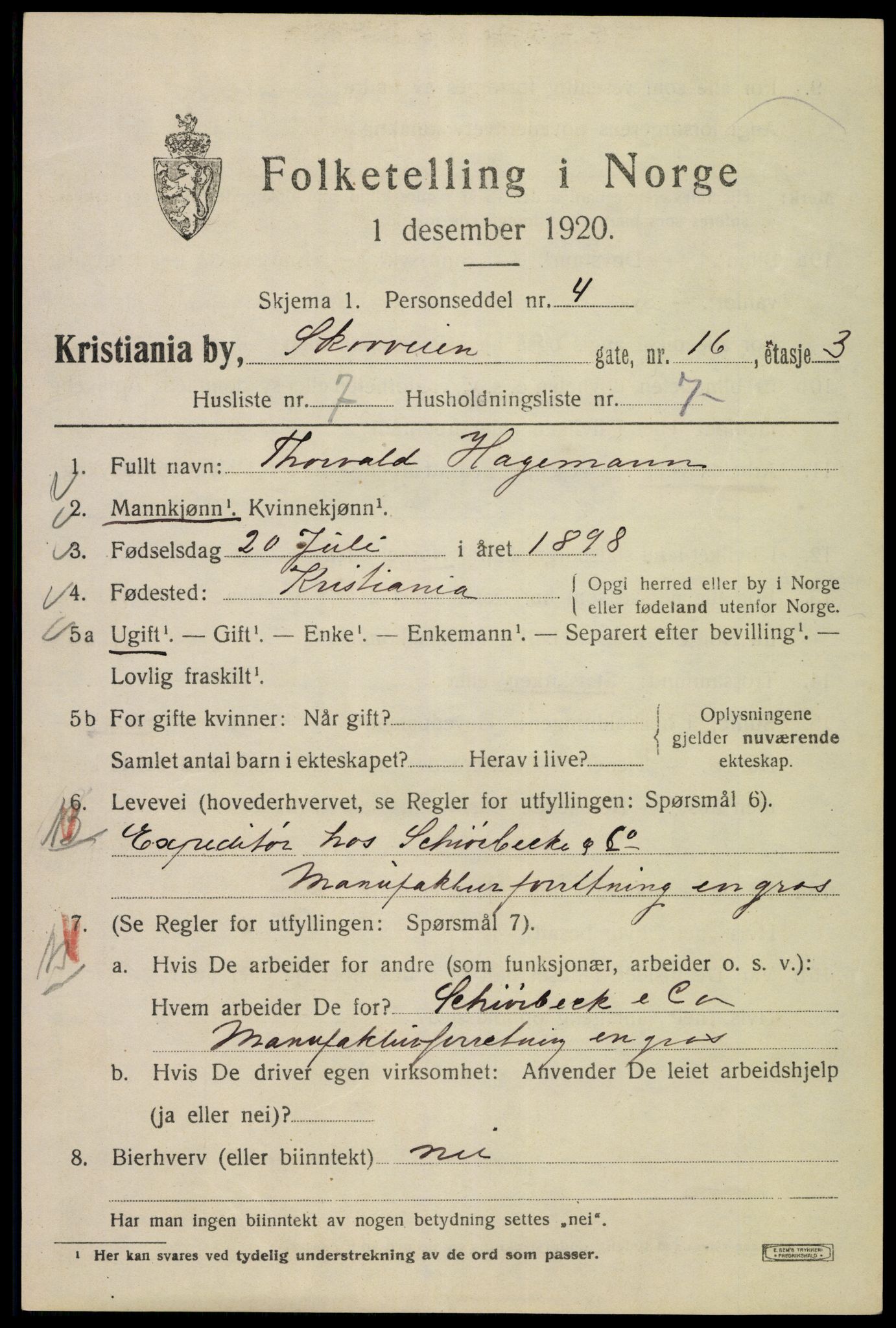 SAO, Folketelling 1920 for 0301 Kristiania kjøpstad, 1920, s. 516309