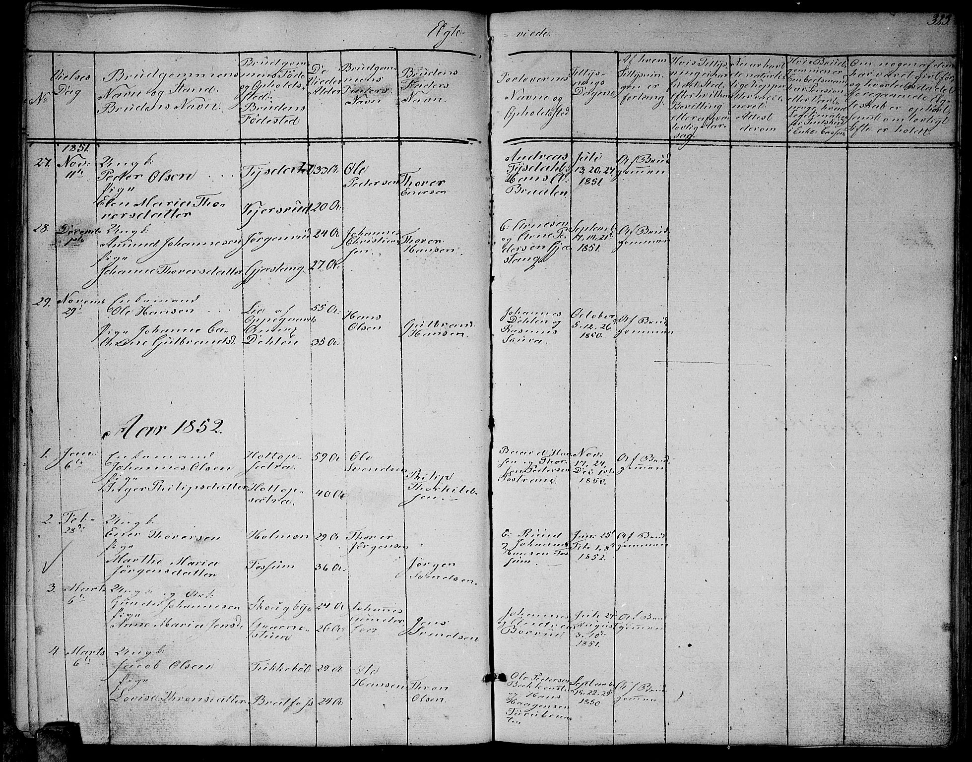 Enebakk prestekontor Kirkebøker, SAO/A-10171c/G/Ga/L0004: Klokkerbok nr. I 4, 1850-1866, s. 323