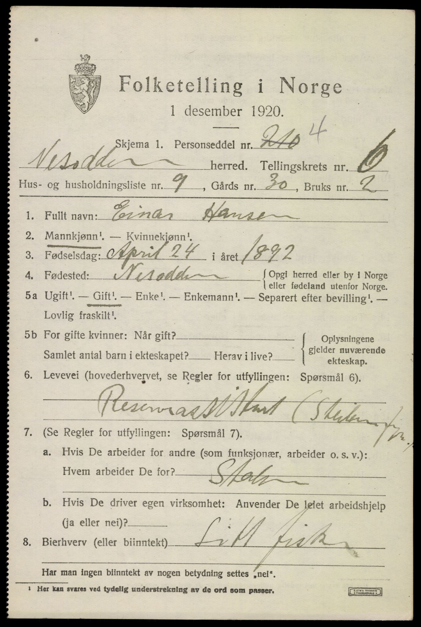 SAO, Folketelling 1920 for 0216 Nesodden herred, 1920, s. 5725