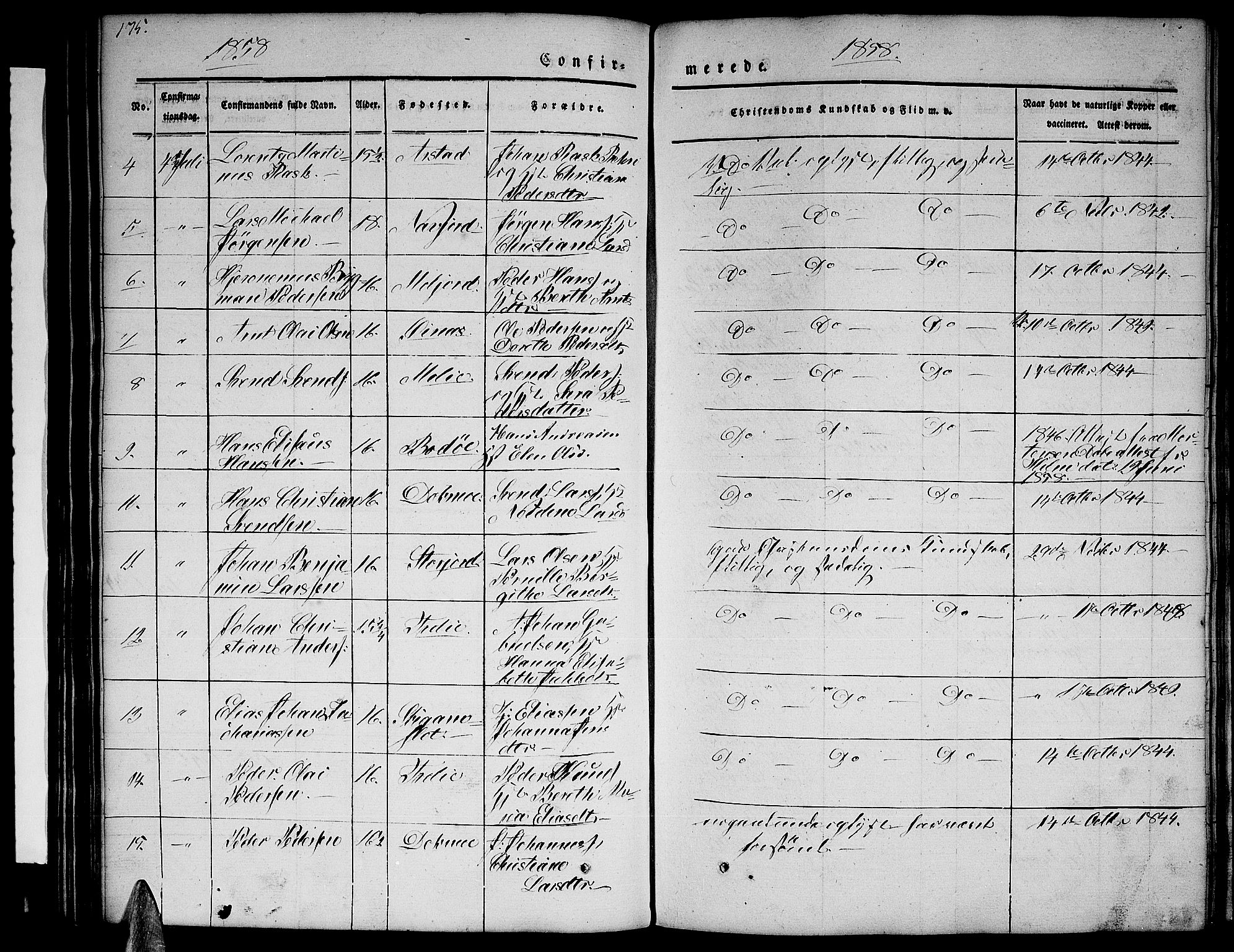 Ministerialprotokoller, klokkerbøker og fødselsregistre - Nordland, AV/SAT-A-1459/846/L0652: Klokkerbok nr. 846C02, 1841-1871, s. 175