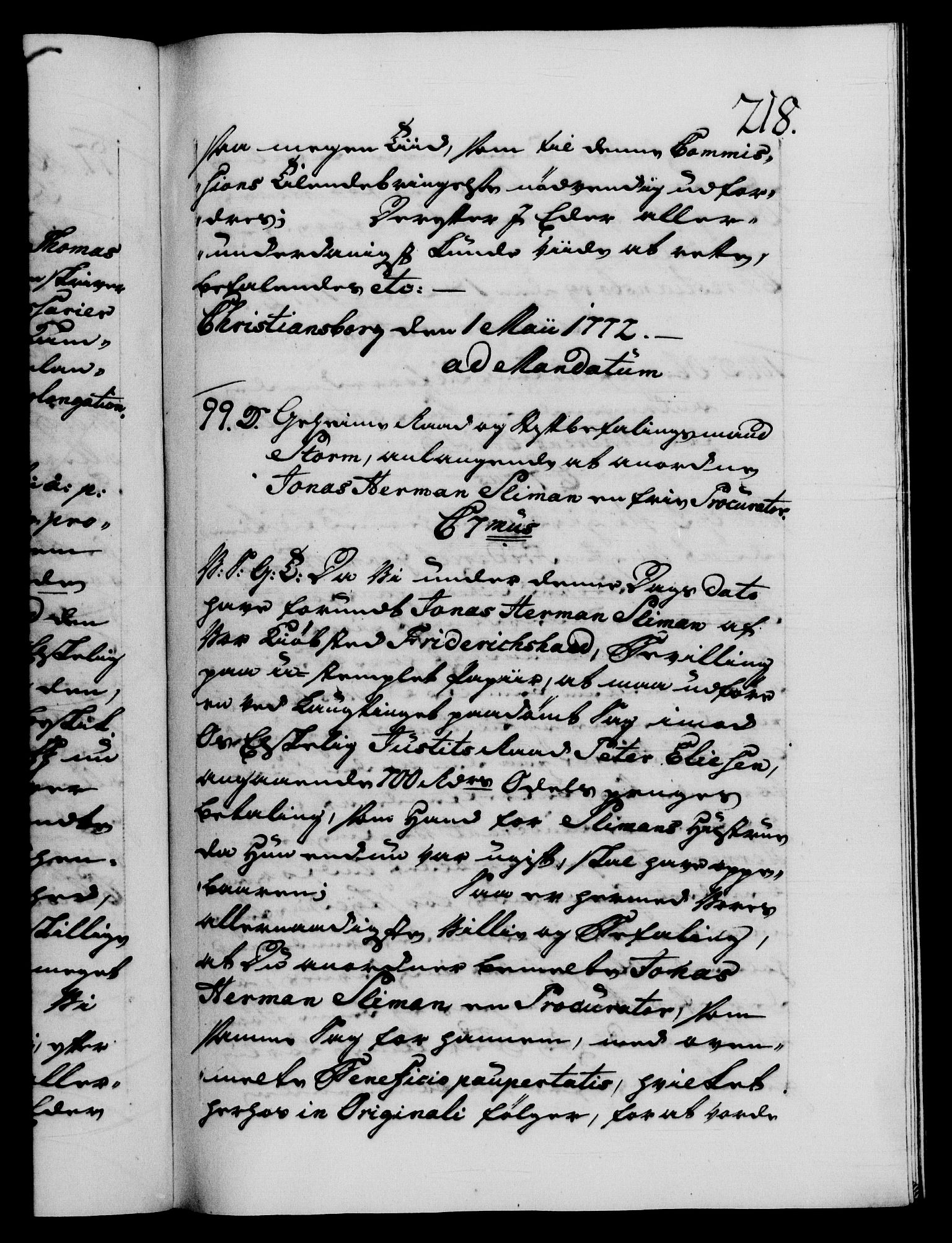 Danske Kanselli 1572-1799, AV/RA-EA-3023/F/Fc/Fca/Fcab/L0040: Norske tegnelser "Norske eller 3. depts. missiver", 1771-1773, s. 218a