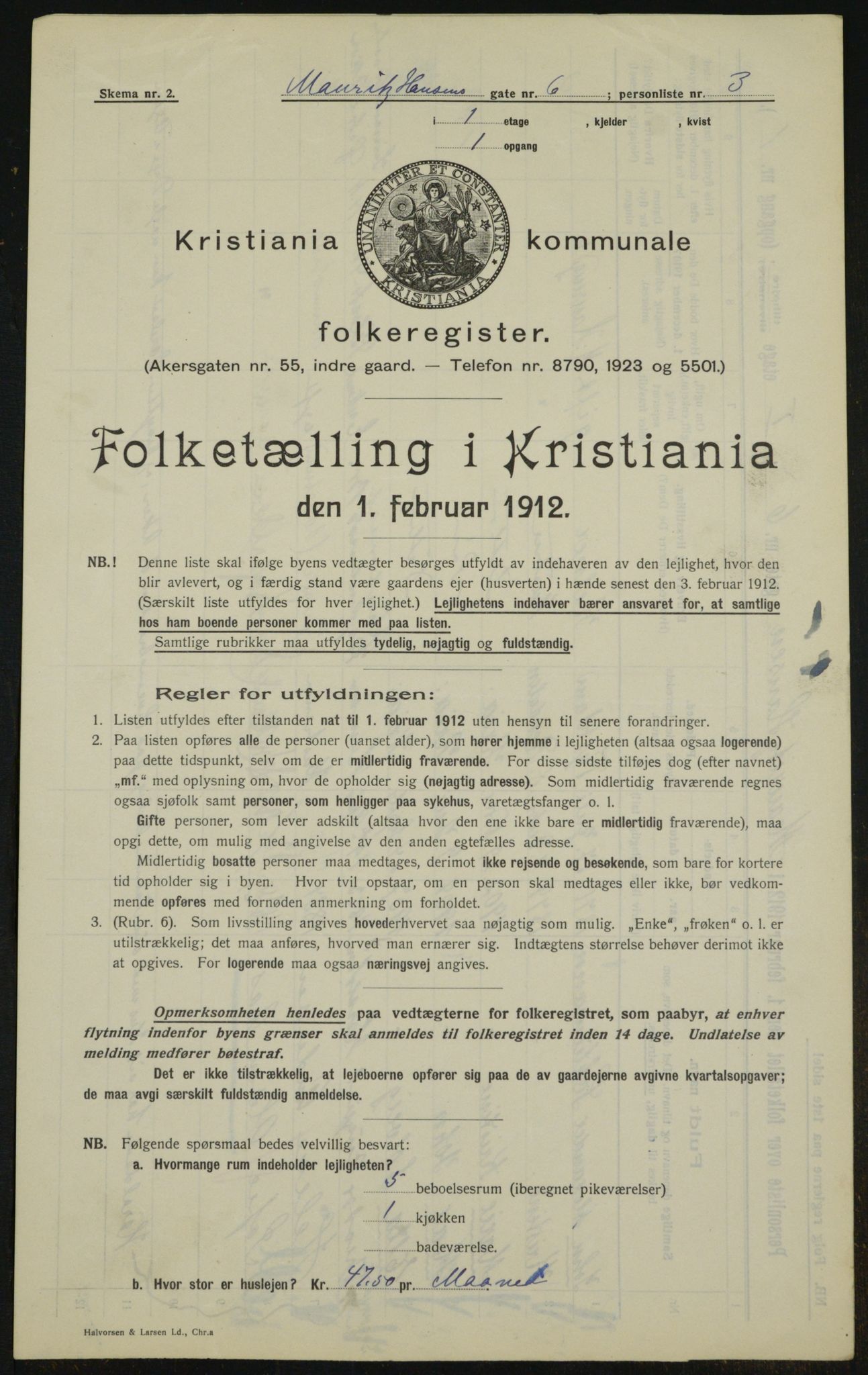 OBA, Kommunal folketelling 1.2.1912 for Kristiania, 1912, s. 65416