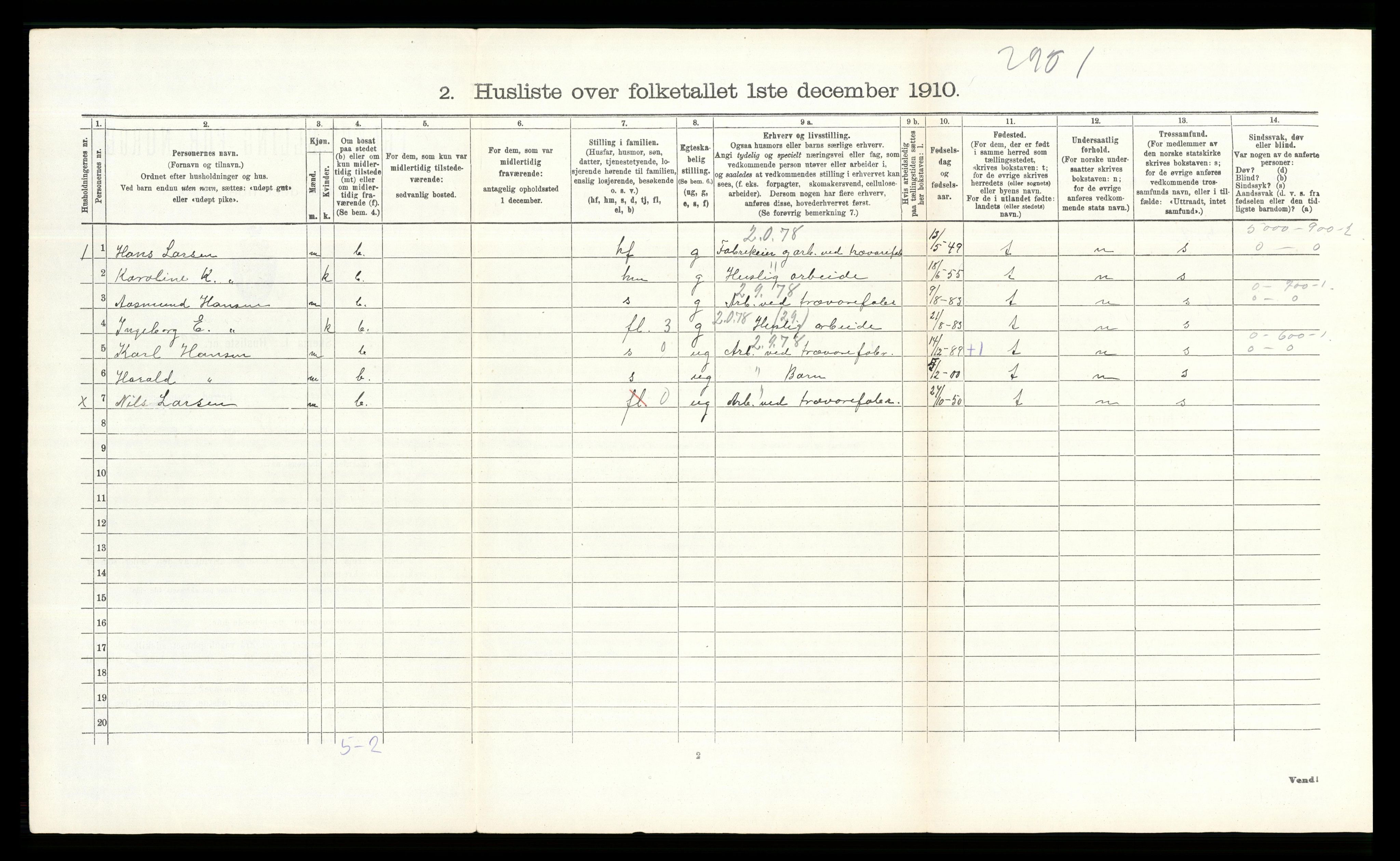 RA, Folketelling 1910 for 0219 Bærum herred, 1910, s. 288