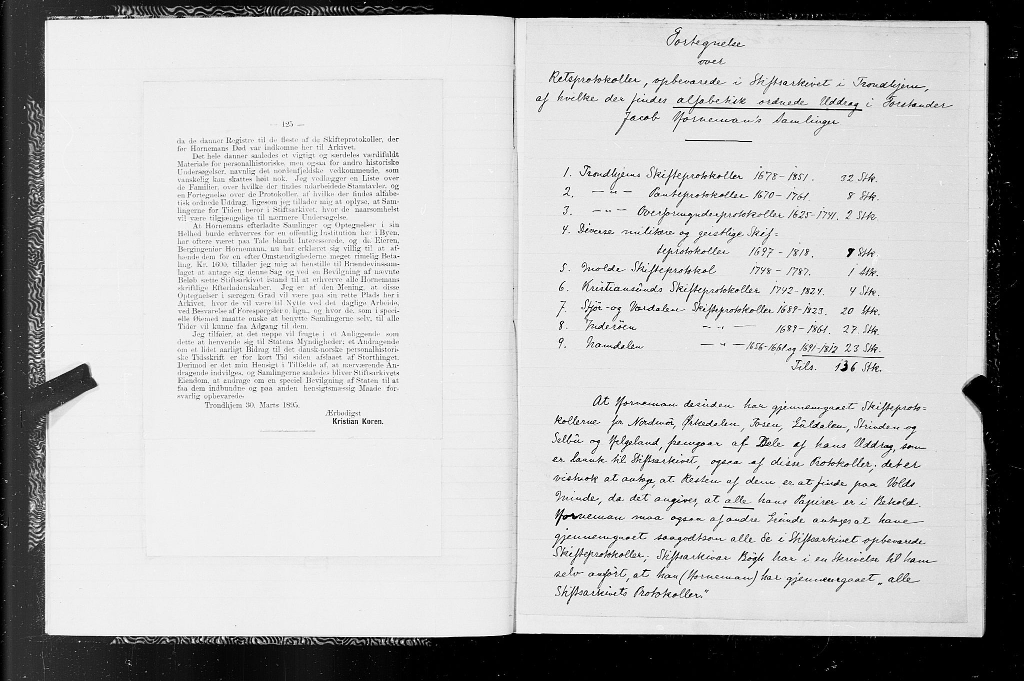 Hornemans samlinger, SAT/PA-X/A/L0018: Alfabetisk fortegnelse, 1600-1886