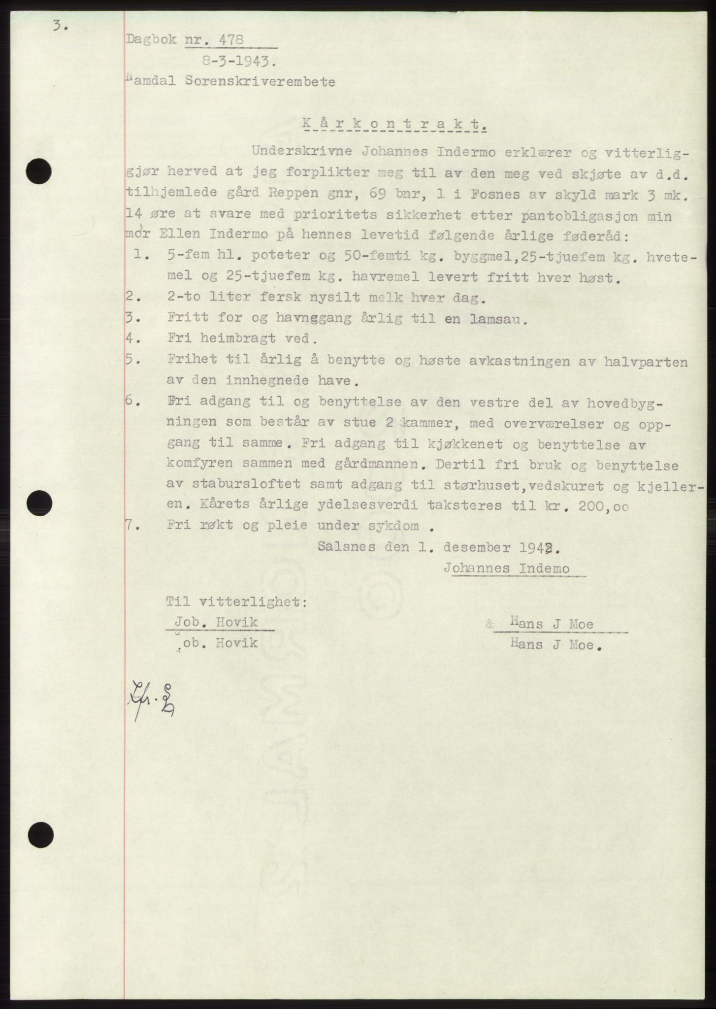 Namdal sorenskriveri, SAT/A-4133/1/2/2C: Pantebok nr. -, 1942-1943, Dagboknr: 478/1943