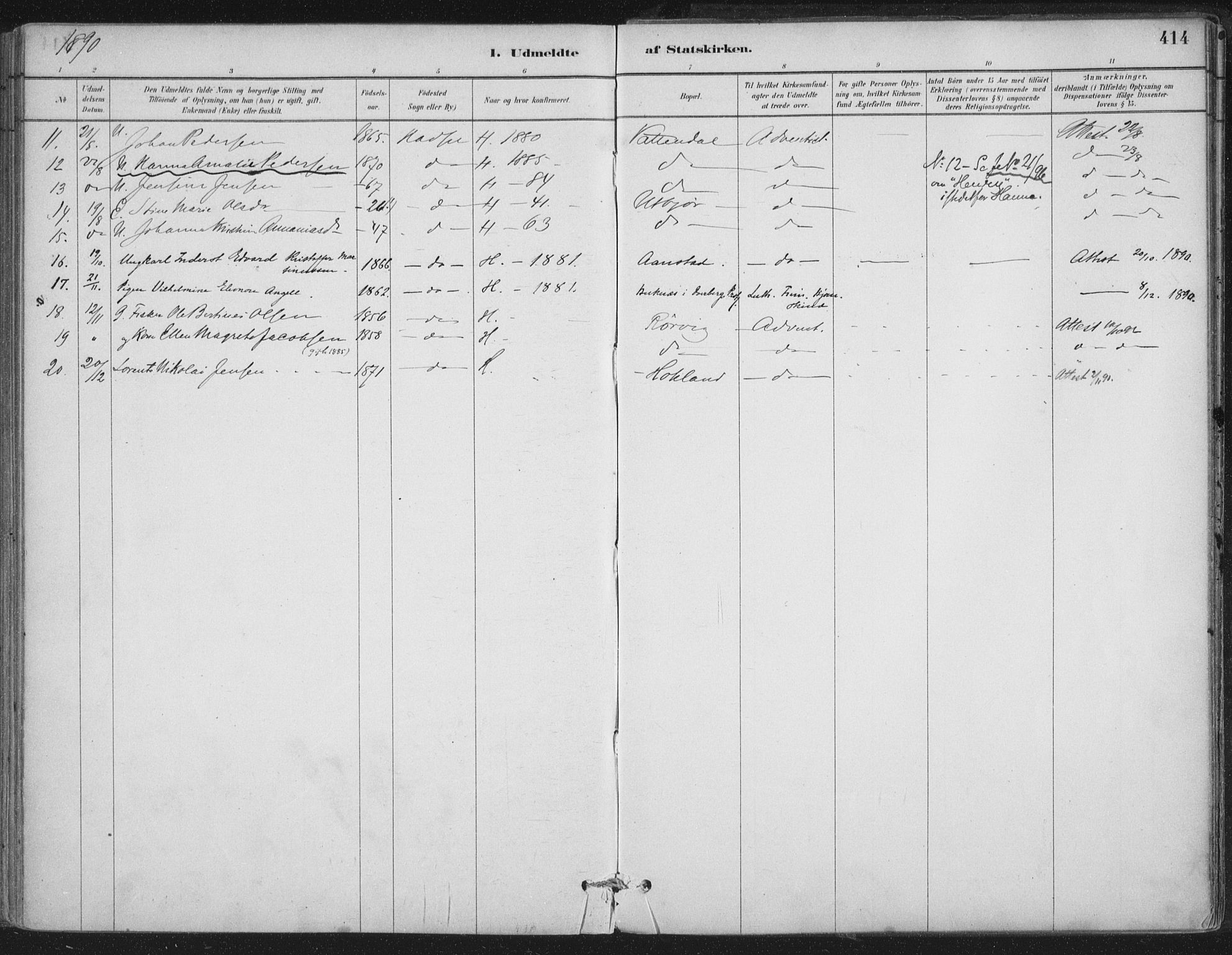 Ministerialprotokoller, klokkerbøker og fødselsregistre - Nordland, AV/SAT-A-1459/888/L1244: Ministerialbok nr. 888A10, 1880-1890, s. 414