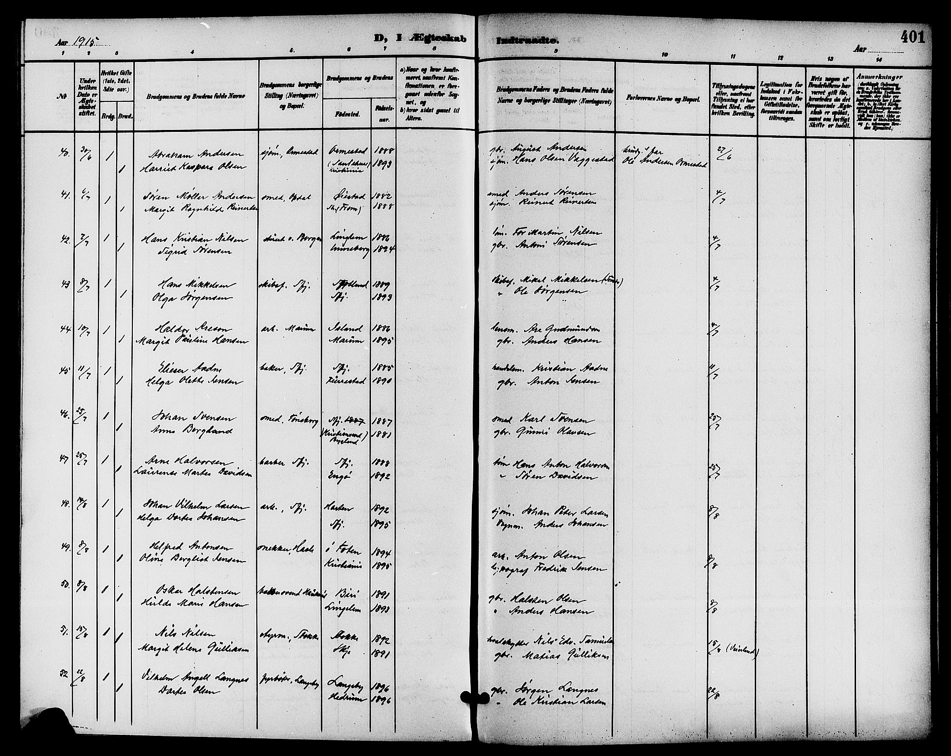 Sandar kirkebøker, AV/SAKO-A-243/G/Ga/L0002: Klokkerbok nr. 2, 1900-1915, s. 401